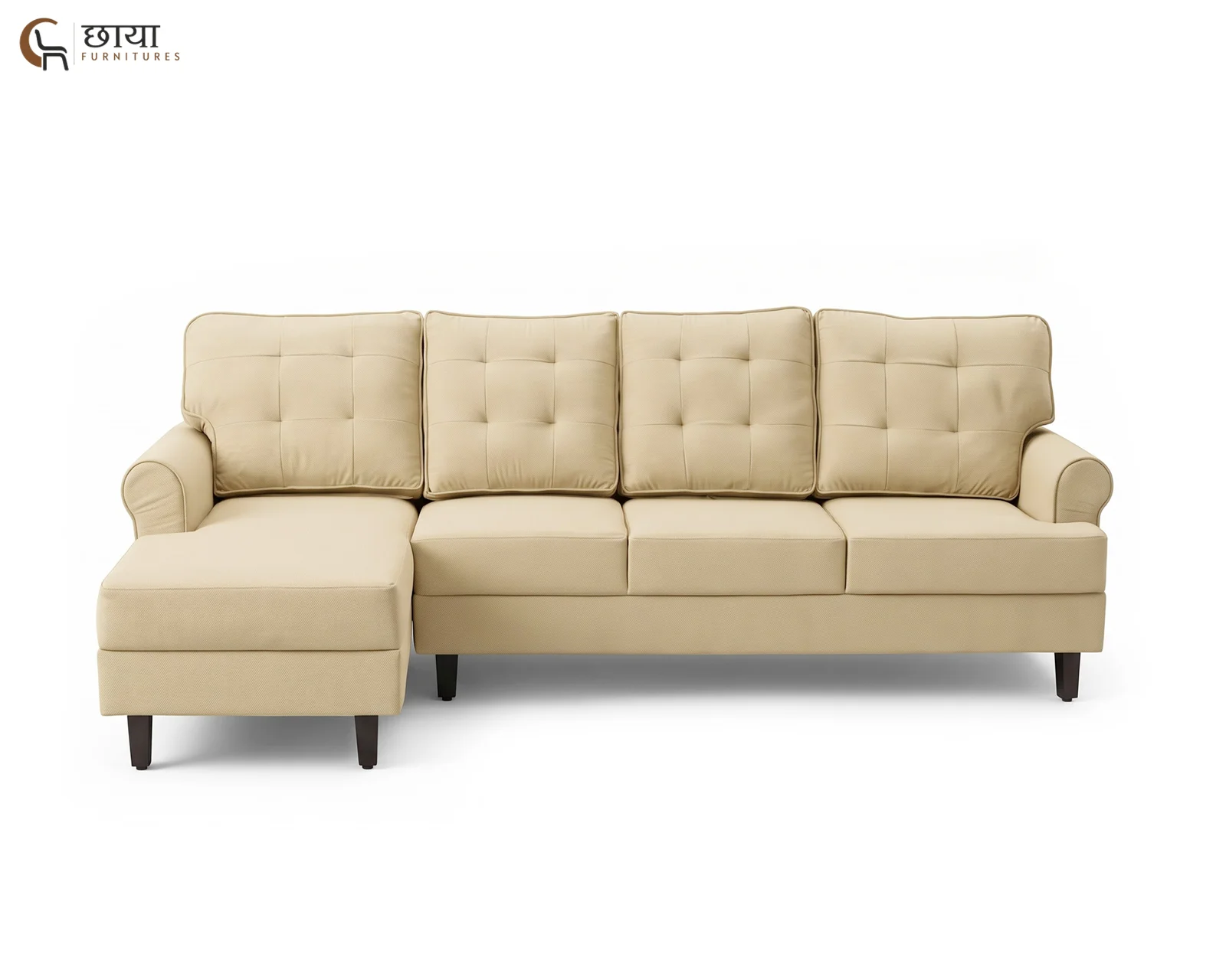 Aster L Shape Left Aligned Fabric Sofa (Cream) — 5