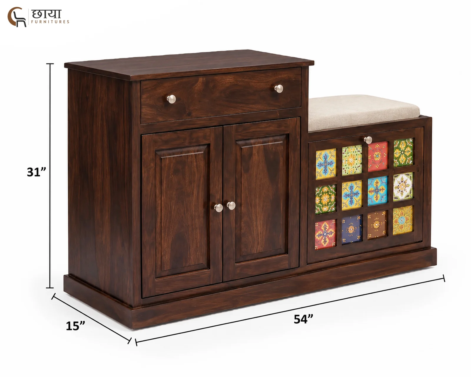 Elara Shoe Rack (Walnut Finish) — dim 2