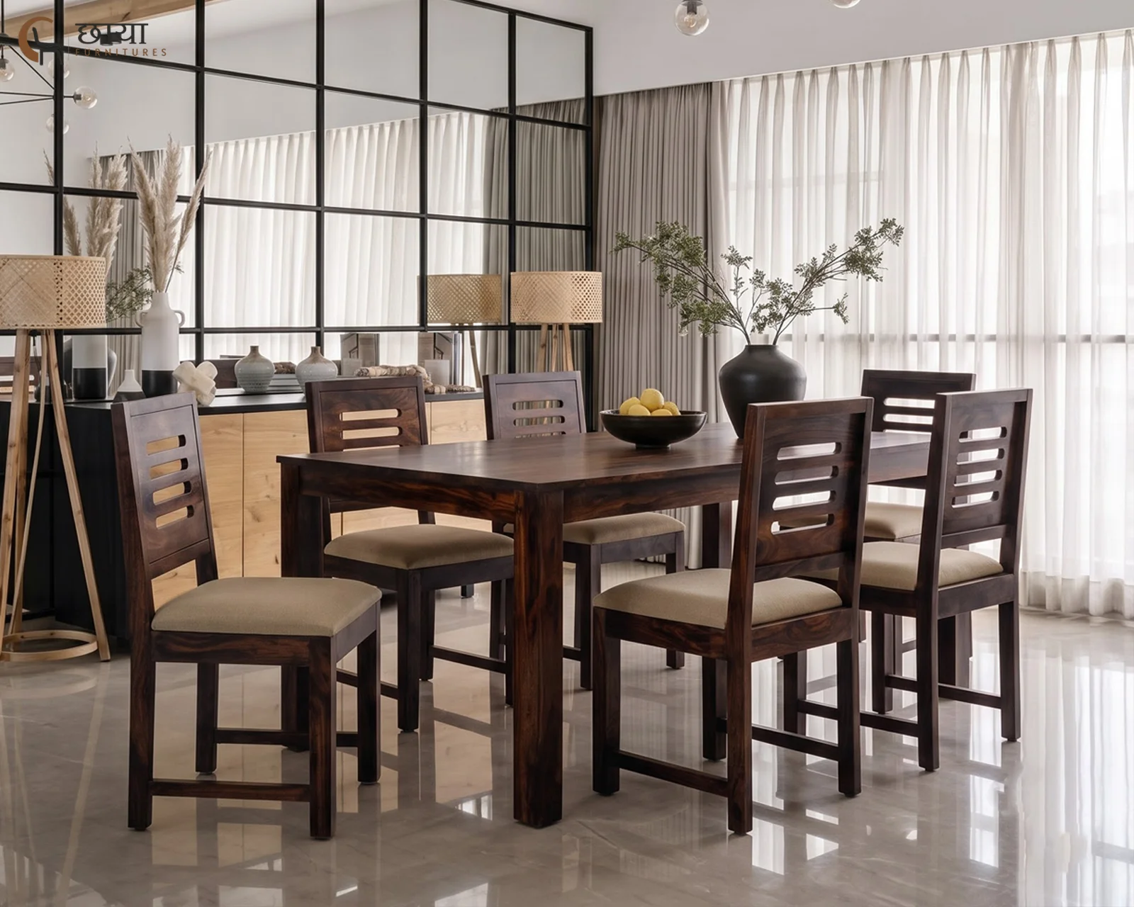Velora 6 Seater Dining Table Set (Walnut Finish) — 22