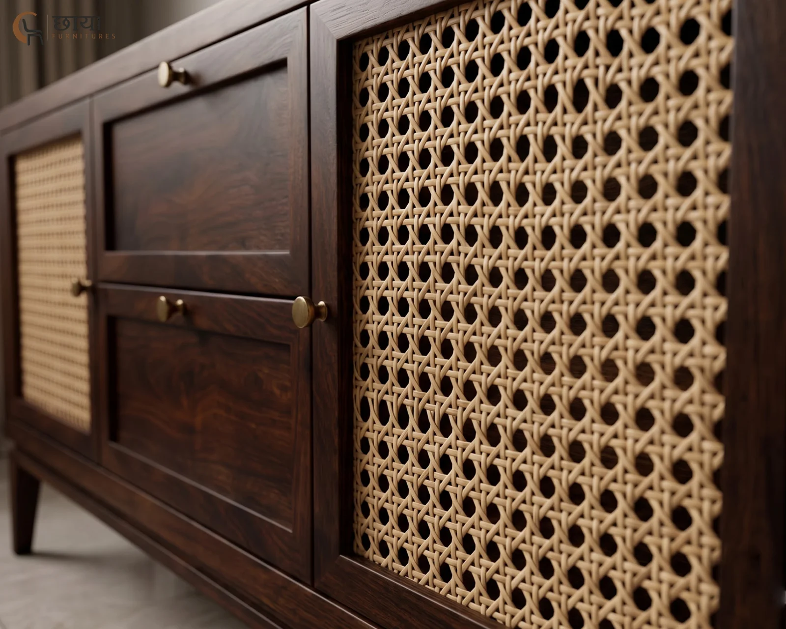 Avora TV Unit (Walnut Finish) — closeup (5)