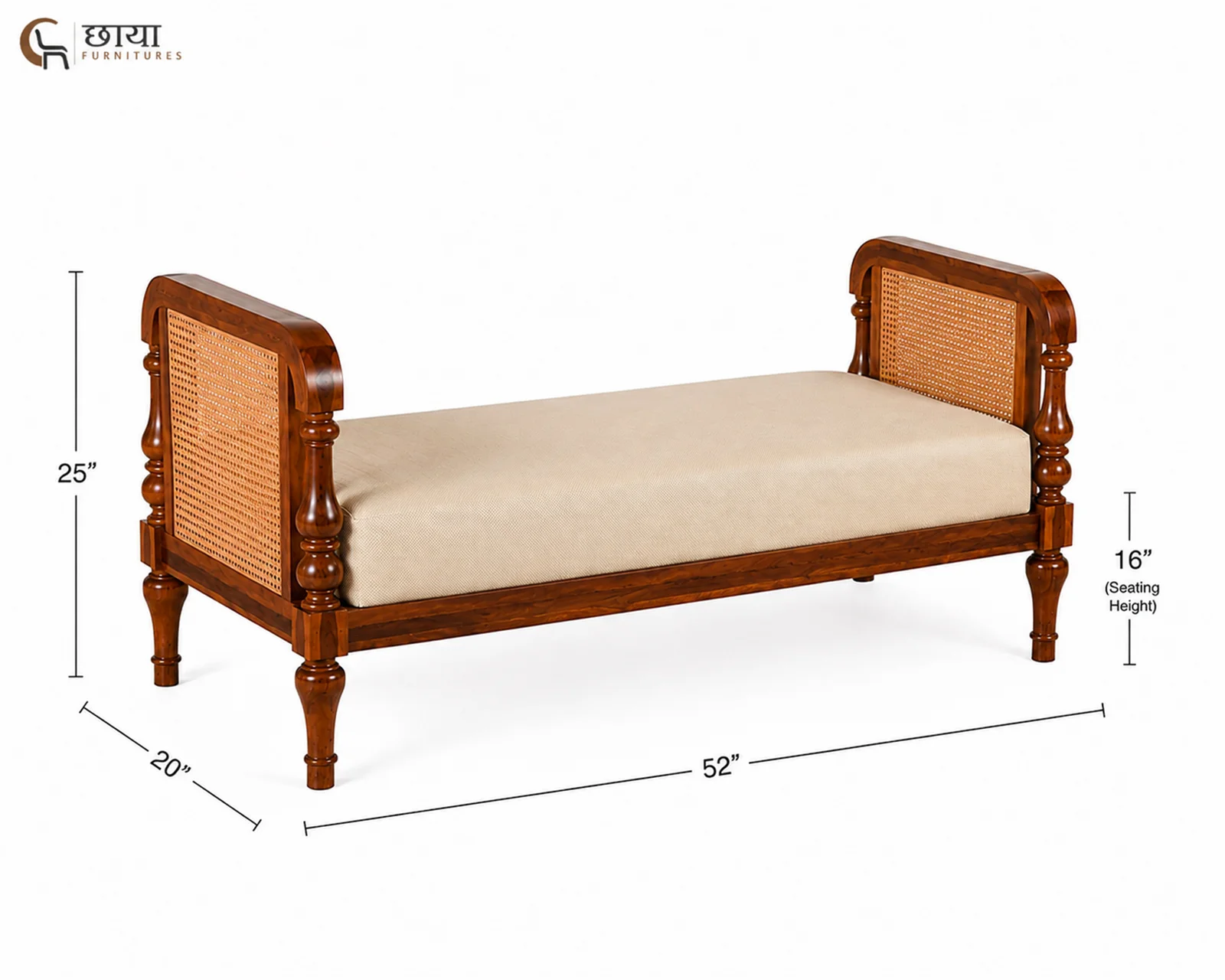 Aarohi Rattan Bench (Honey Finish) — dim 1