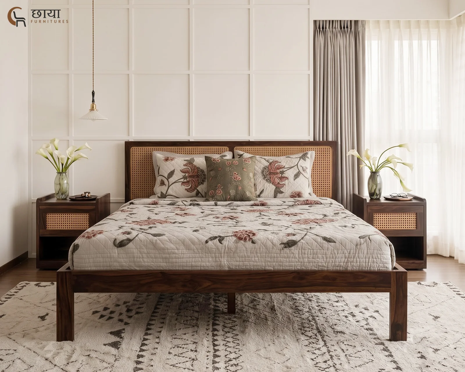 Adam Sheesham Wood Bed Without Storage (Queen Size, Walnut Finish) — 14