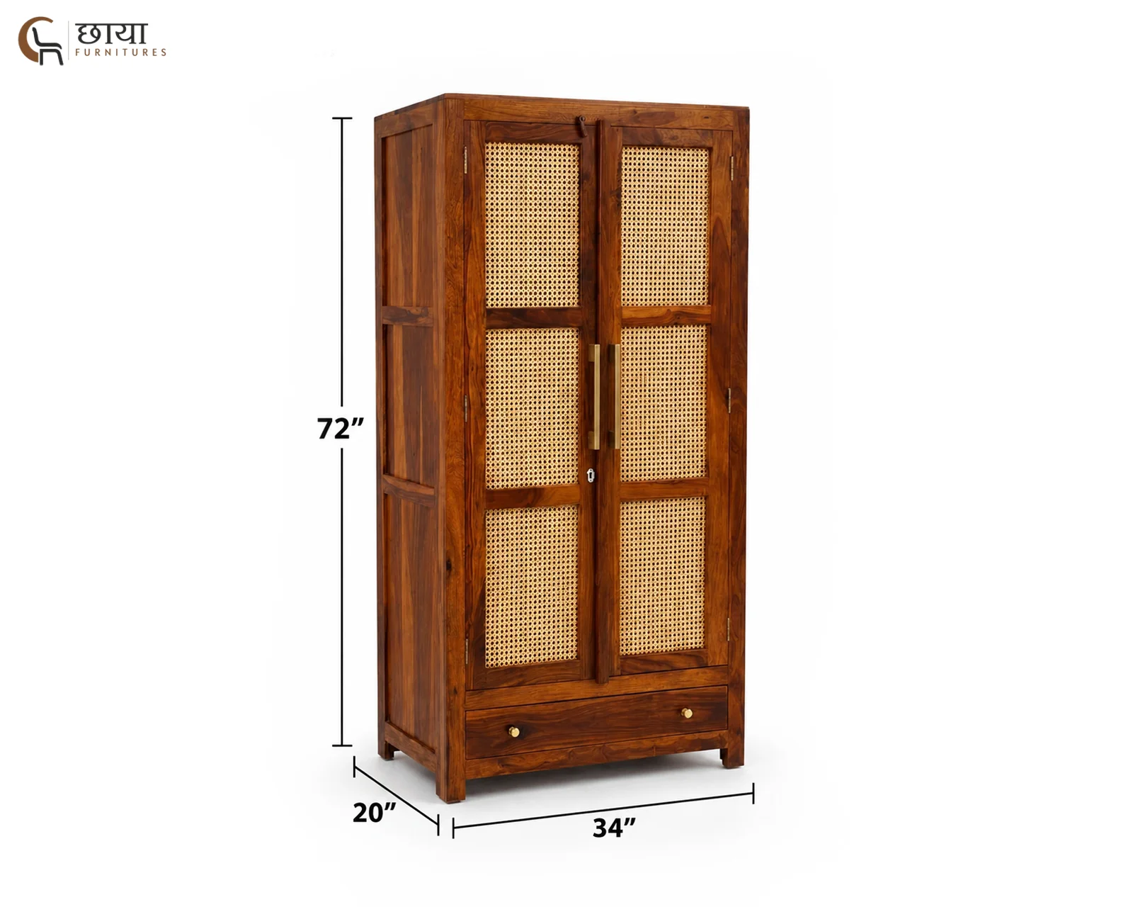 Rabel 2 Door Wardrobe (Honey Finish) — dim 4