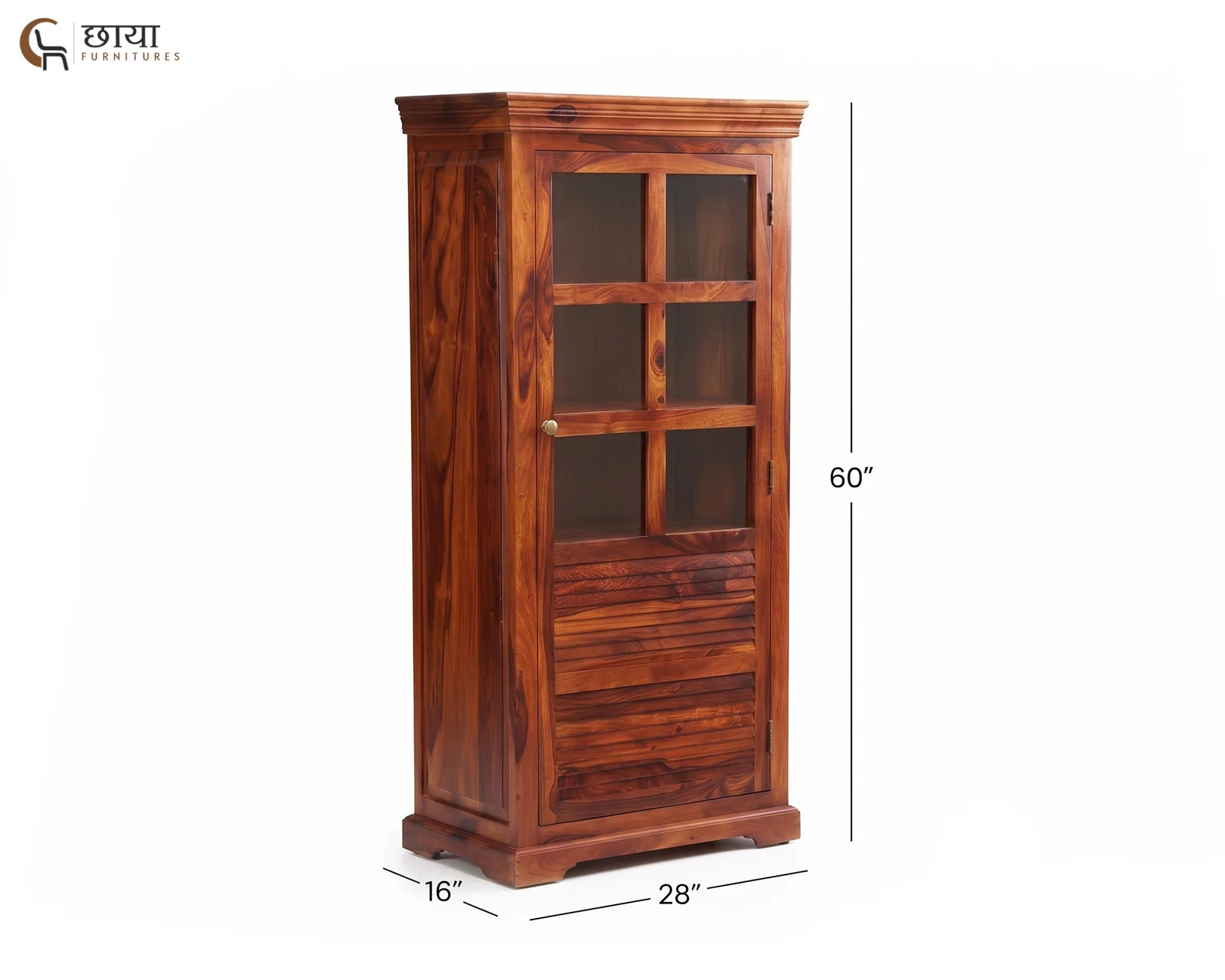 Steve Sheesham Wood Kitchen Cabinet (Honey Finish) — dim 1