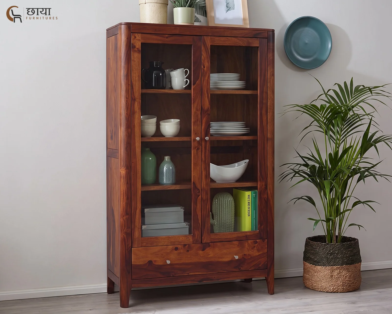 Tommy Sheesham Wood Kitchen Cabinet (Honey Finish) — front (2)