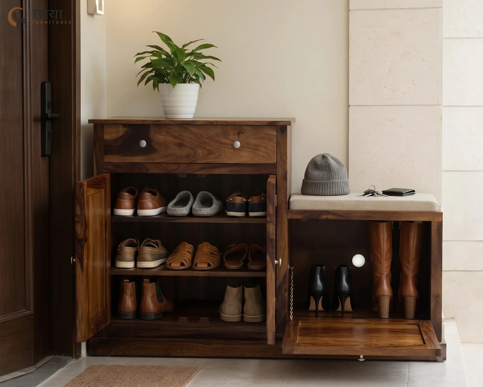 Elara Shoe Rack (Honey Finish) — 17