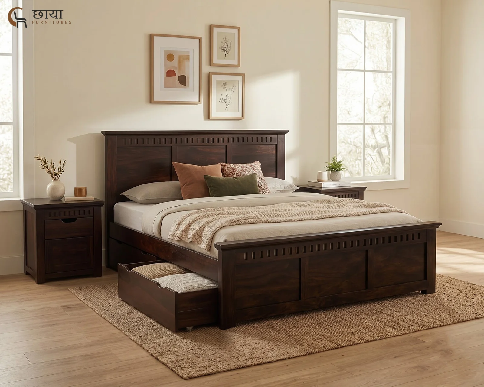 Manasa Sheesham Wood Bed With Drawer Storage (King Size, Walnut Finish) — 18
