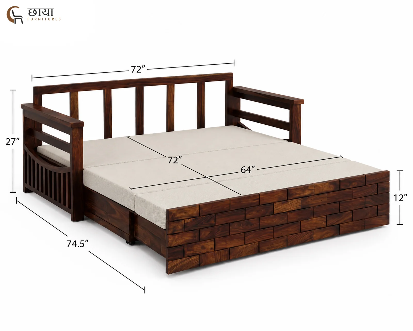 Varys Wooden Sofa Cum Bed (King Size, Walnut Finish) — king size (2)