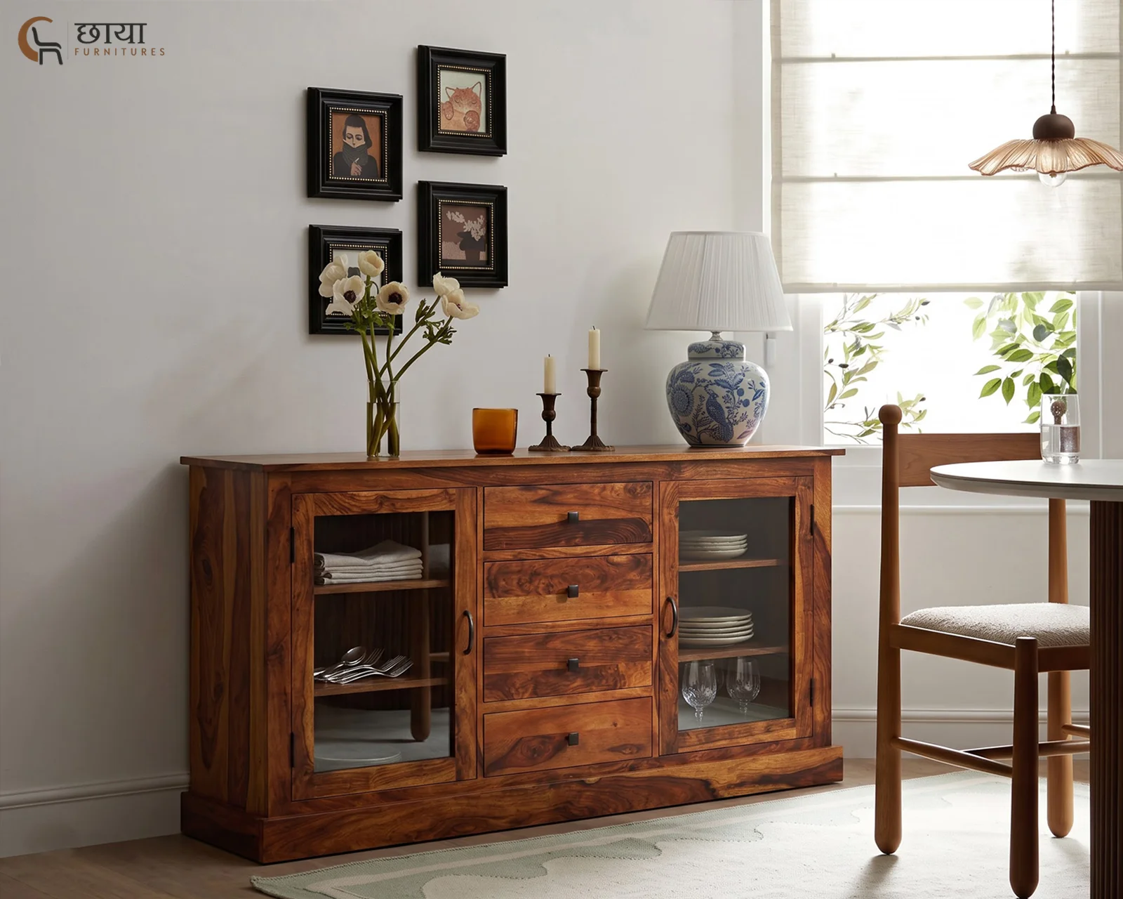 Logan Sheesham Wood Sideboard (Honey Finish) — front