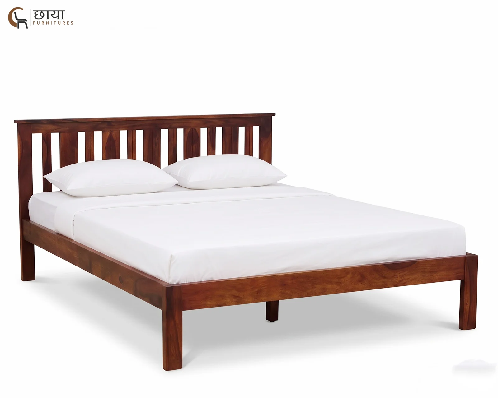 Magnus Sheesham Wood Bed Without Storage (Queen Size, Honey Finish) — 5