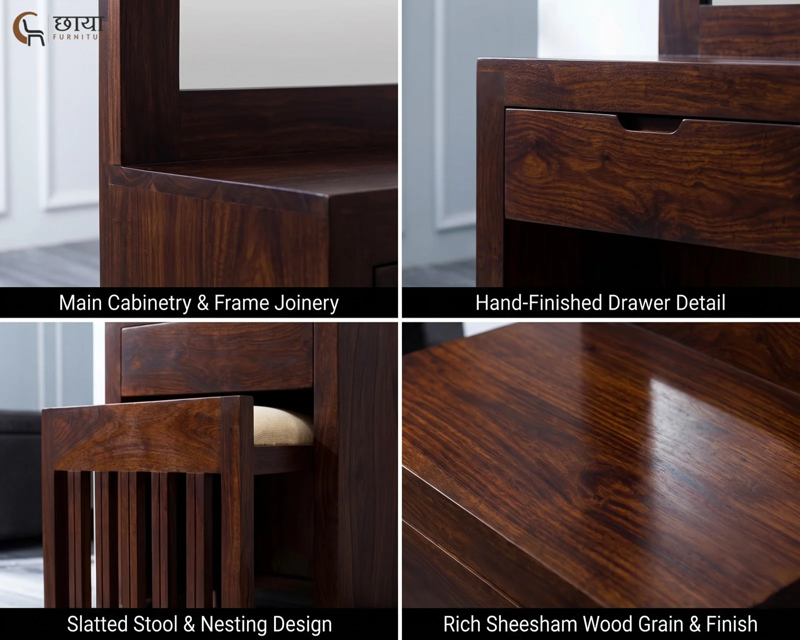Rowan Sheesham Wood Dressing Table (Walnut Finish) — 12