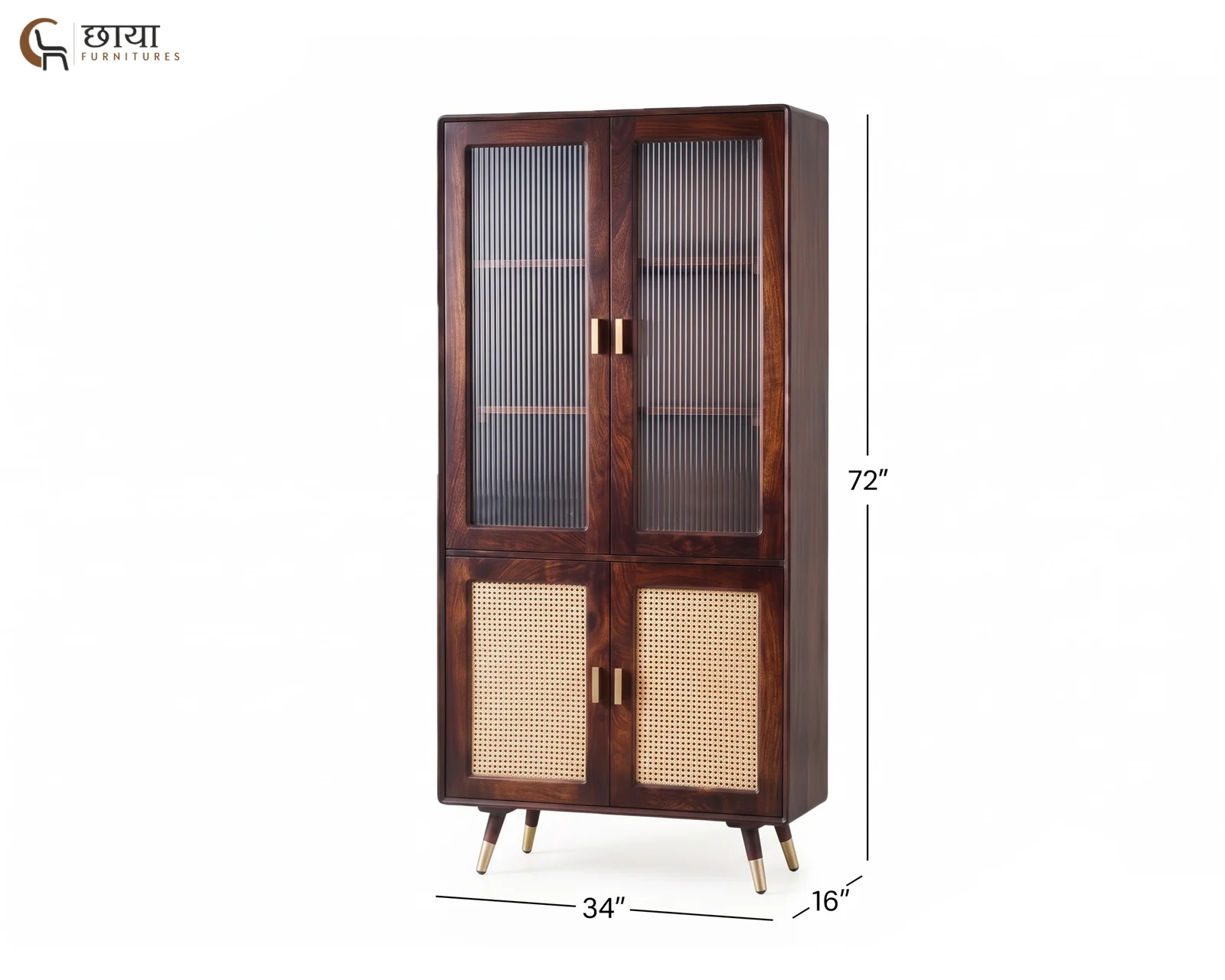 Jerald Sheesham Wood Kitchen Cabinet (Walnut Finish) — dim 2