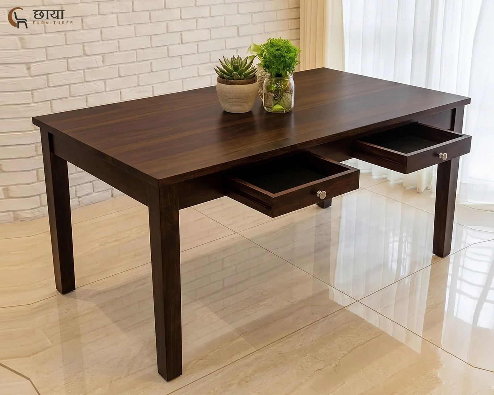 Riwaaz 6 Seater Dining Table Set (Walnut Finish) — 201