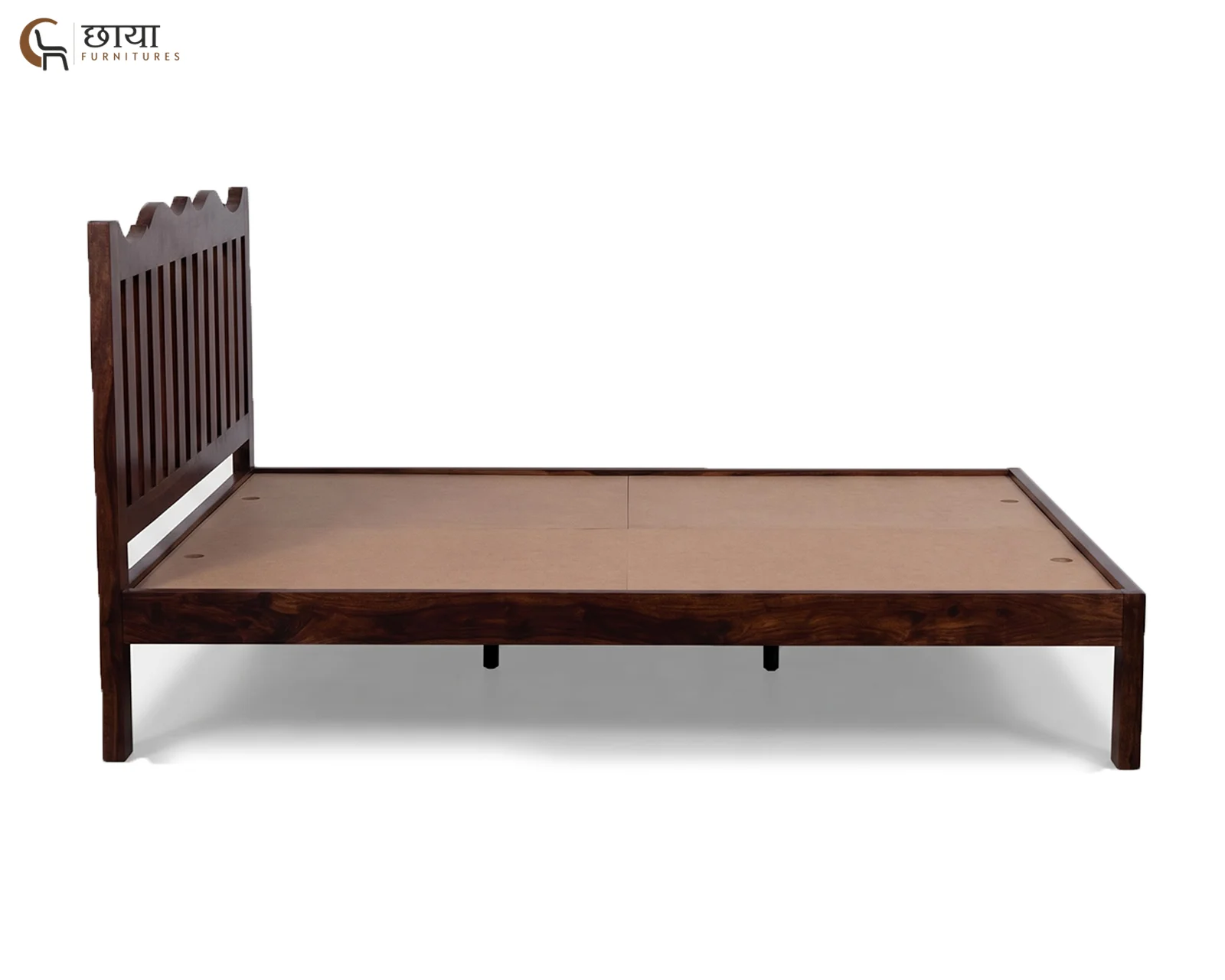 Davos Sheesham Wood Bed Without Storage (Queen Size, Walnut Finish) — 3