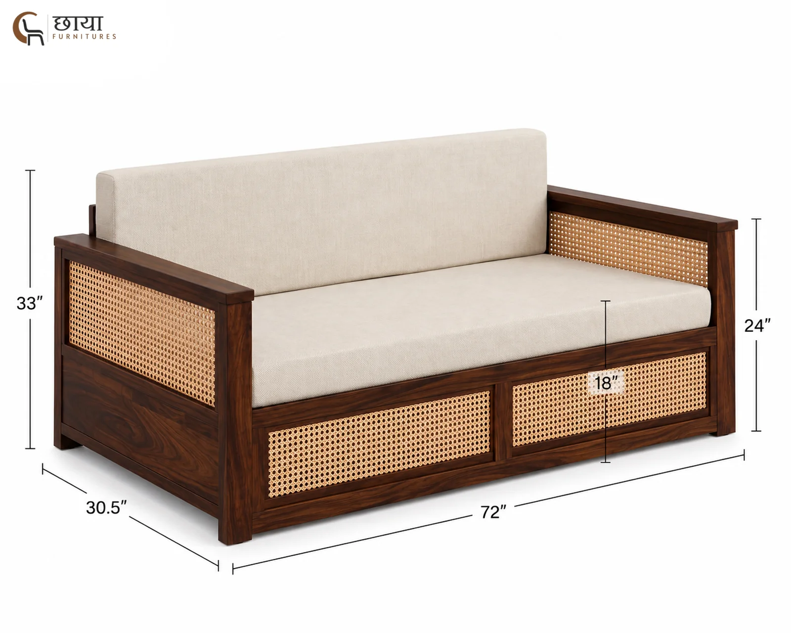 Marshal Wooden Sofa Cum Bed (King Size, Walnut Finish) — King size (1)