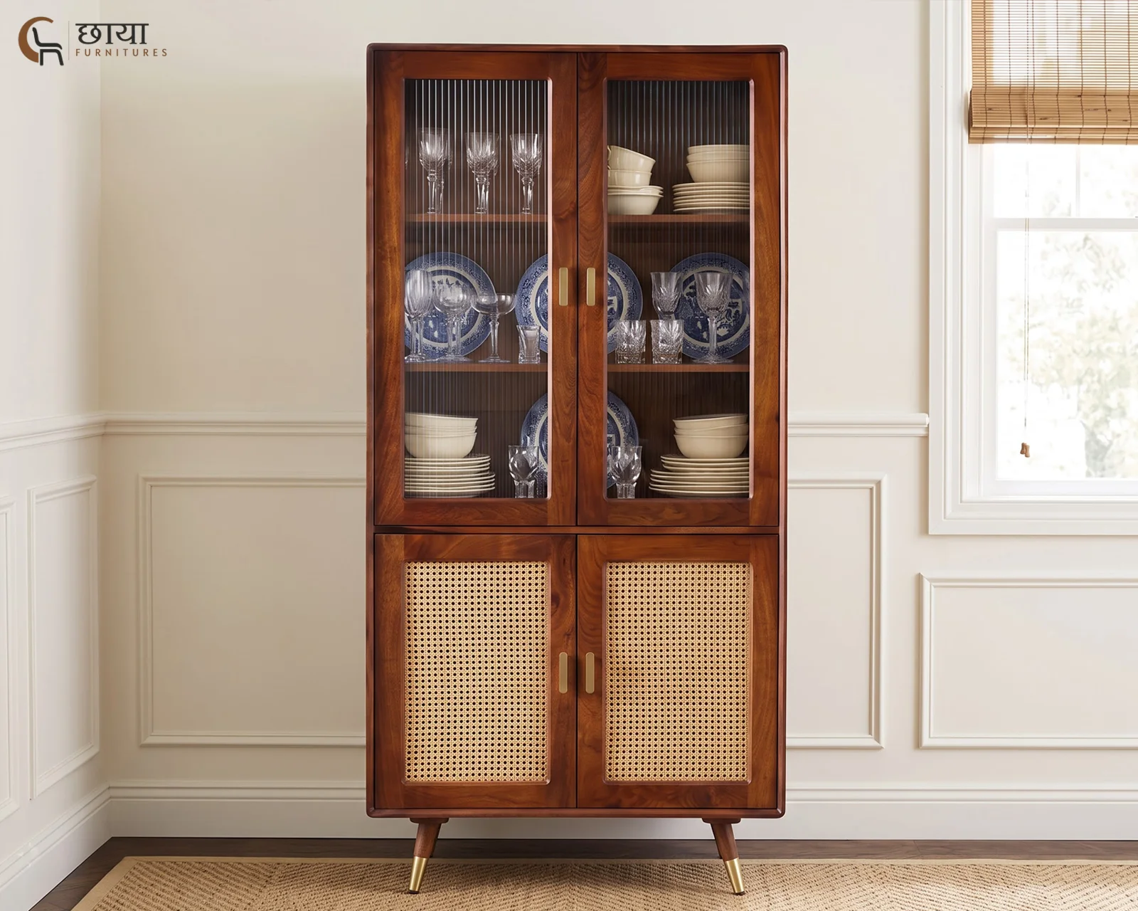 Jerald Sheesham Wood Kitchen Cabinet (Honey Finish) — 15