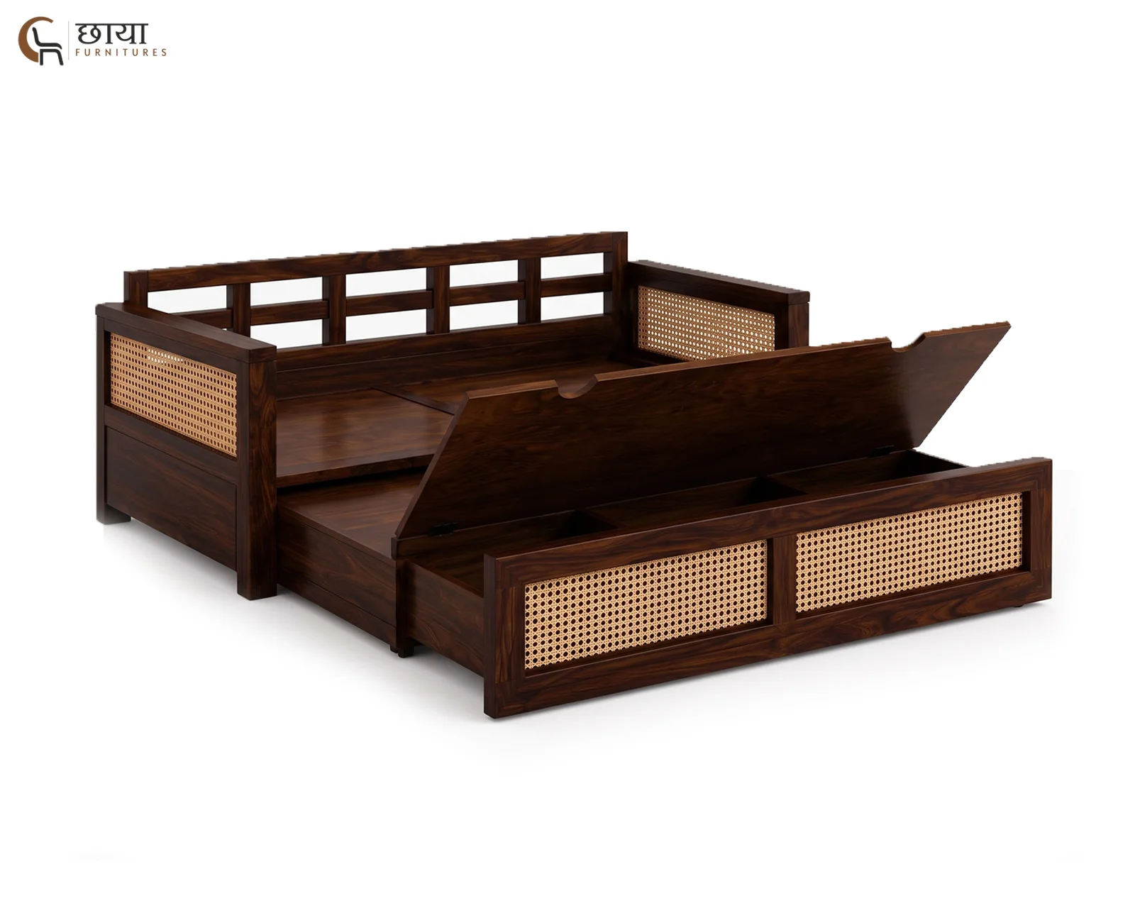 Marshal Wooden Sofa Cum Bed (King Size, Walnut Finish) — 12