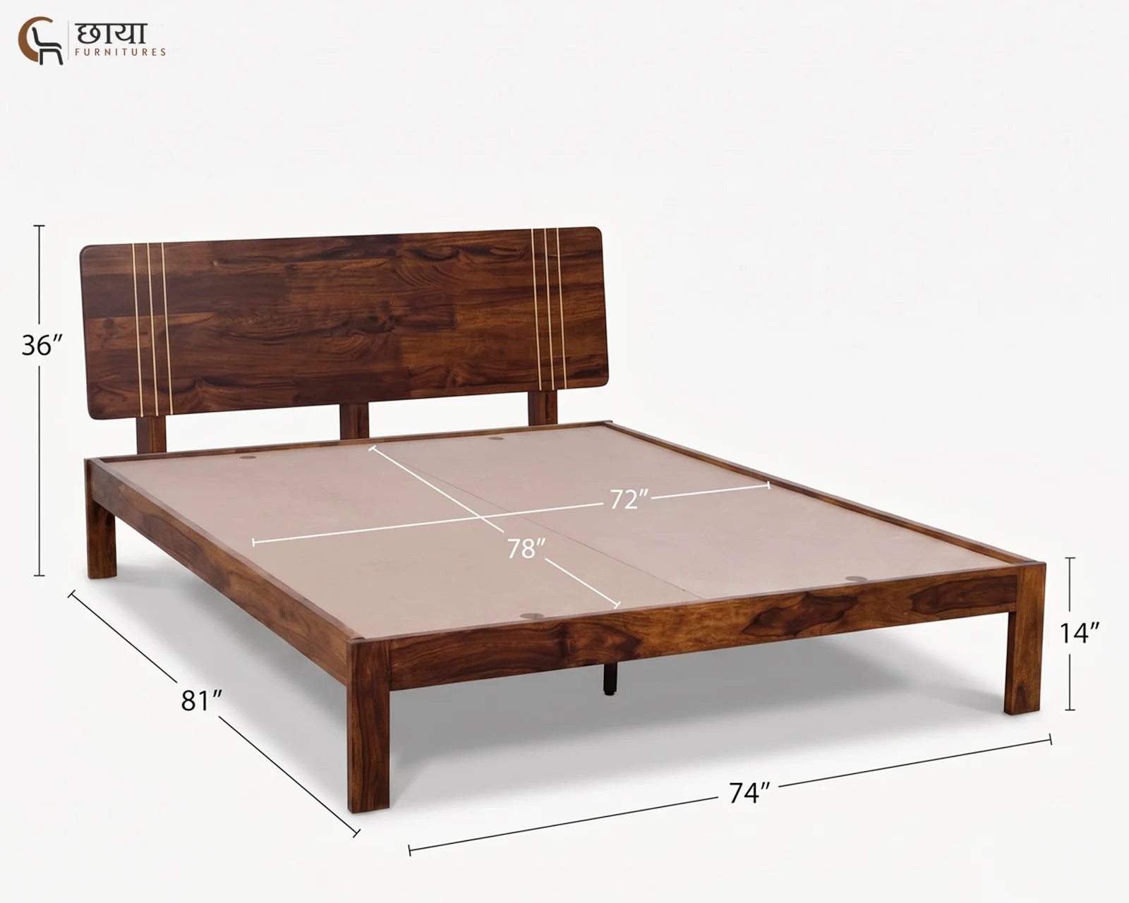 Eddie Sheesham Wood Bed Without Storage (King Size, Honey Finish) — king 1