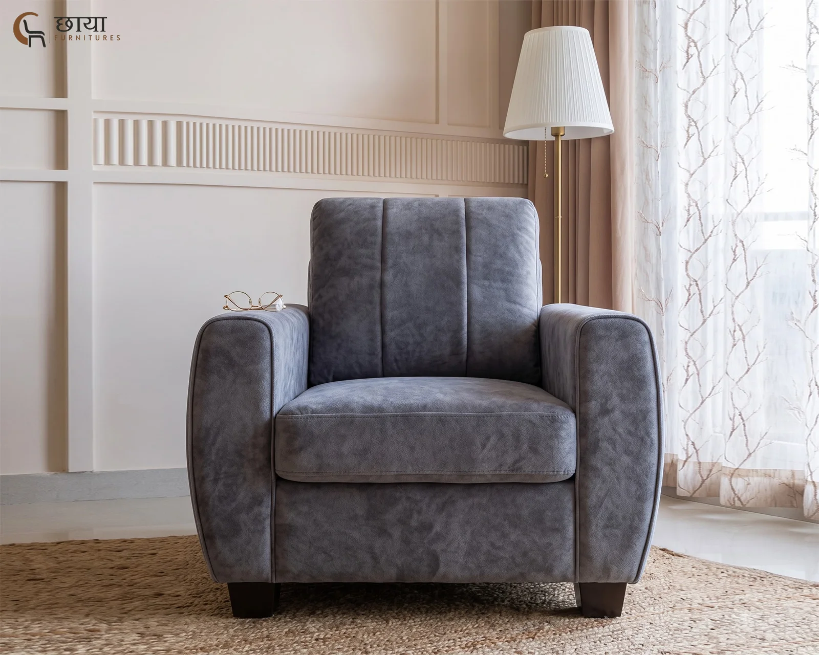 Edan Single Seater Fabric Sofa (Grey) — 15