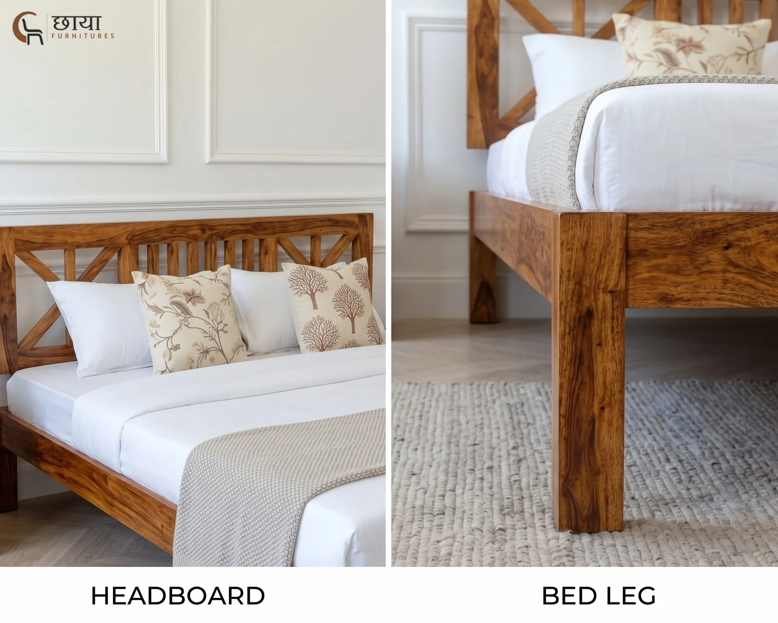 Carol Sheesham Wood Bed Without Storage (King Size, Honey Finish) — 9