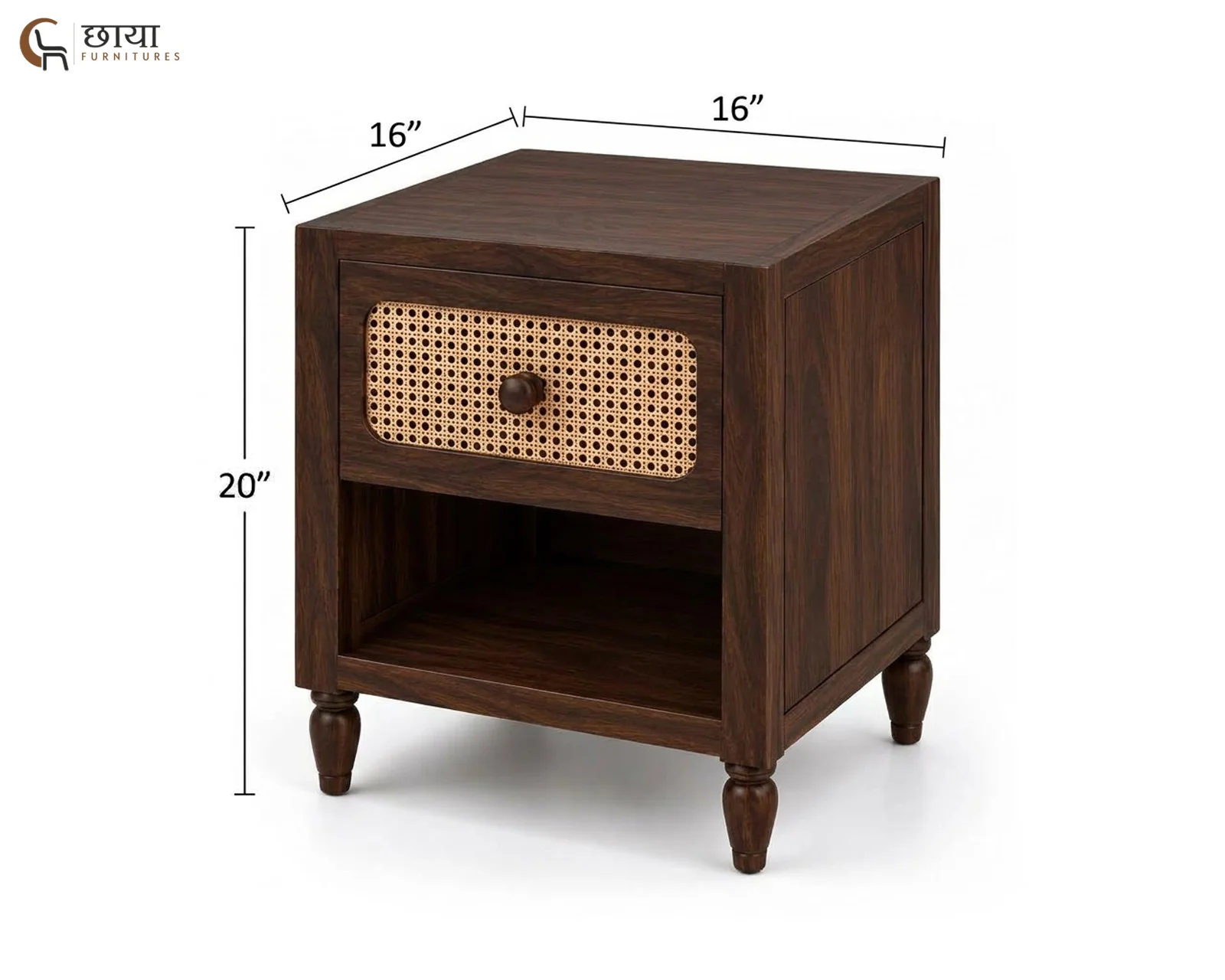 Samrat Bedside Table (Walnut Finish) — dim 1