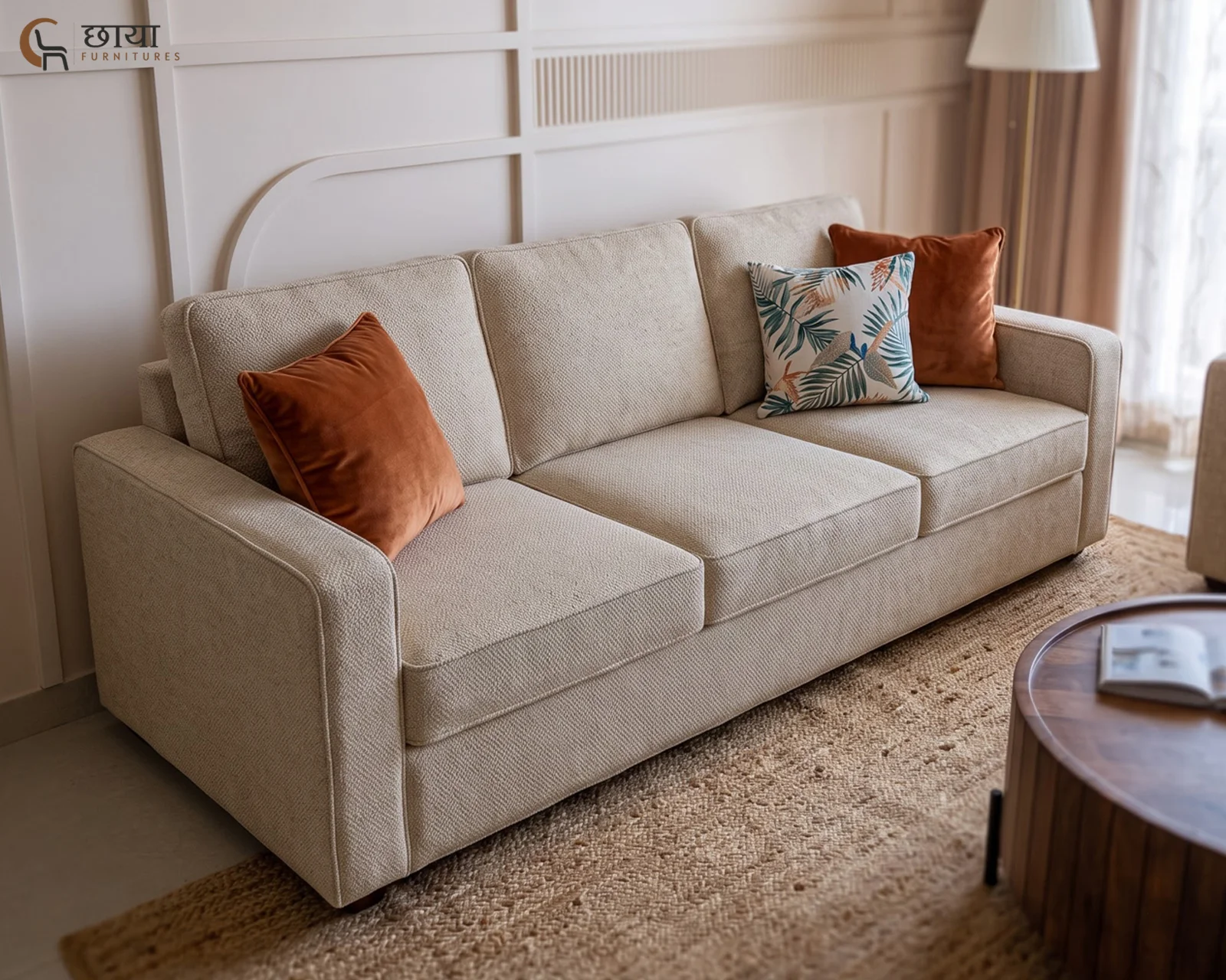 Cairo 3 Seater Fabric Sofa (Cream) — 9