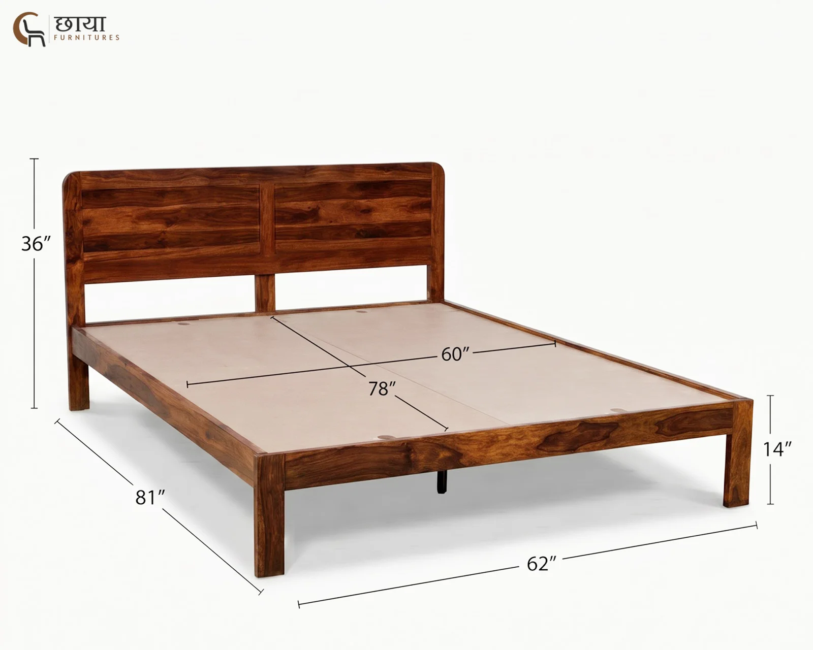 Hannah Sheesham Wood Bed Without Storage (Queen Size, Honey Finish) — queen (2)