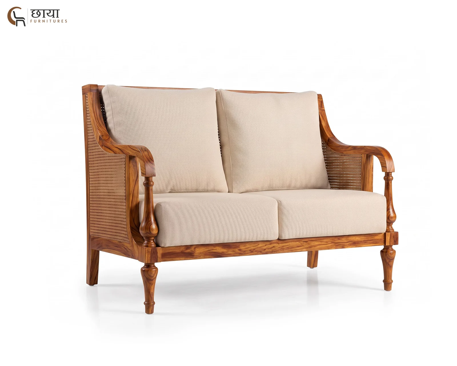 Meher 2 Seater Wooden Sofa (Honey Finish) — 6