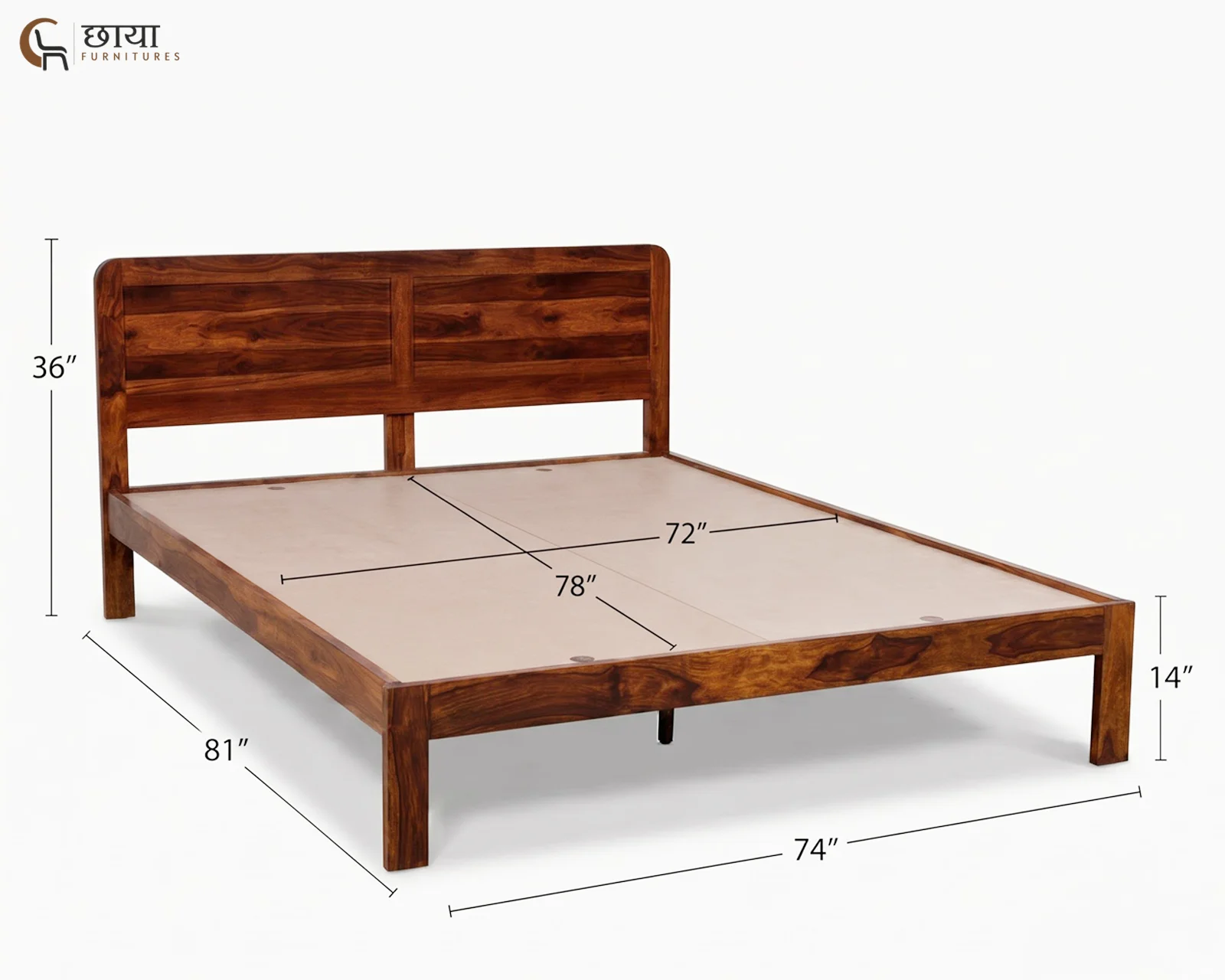 Hannah Sheesham Wood Bed Without Storage (King Size, Honey Finish) — king (2)