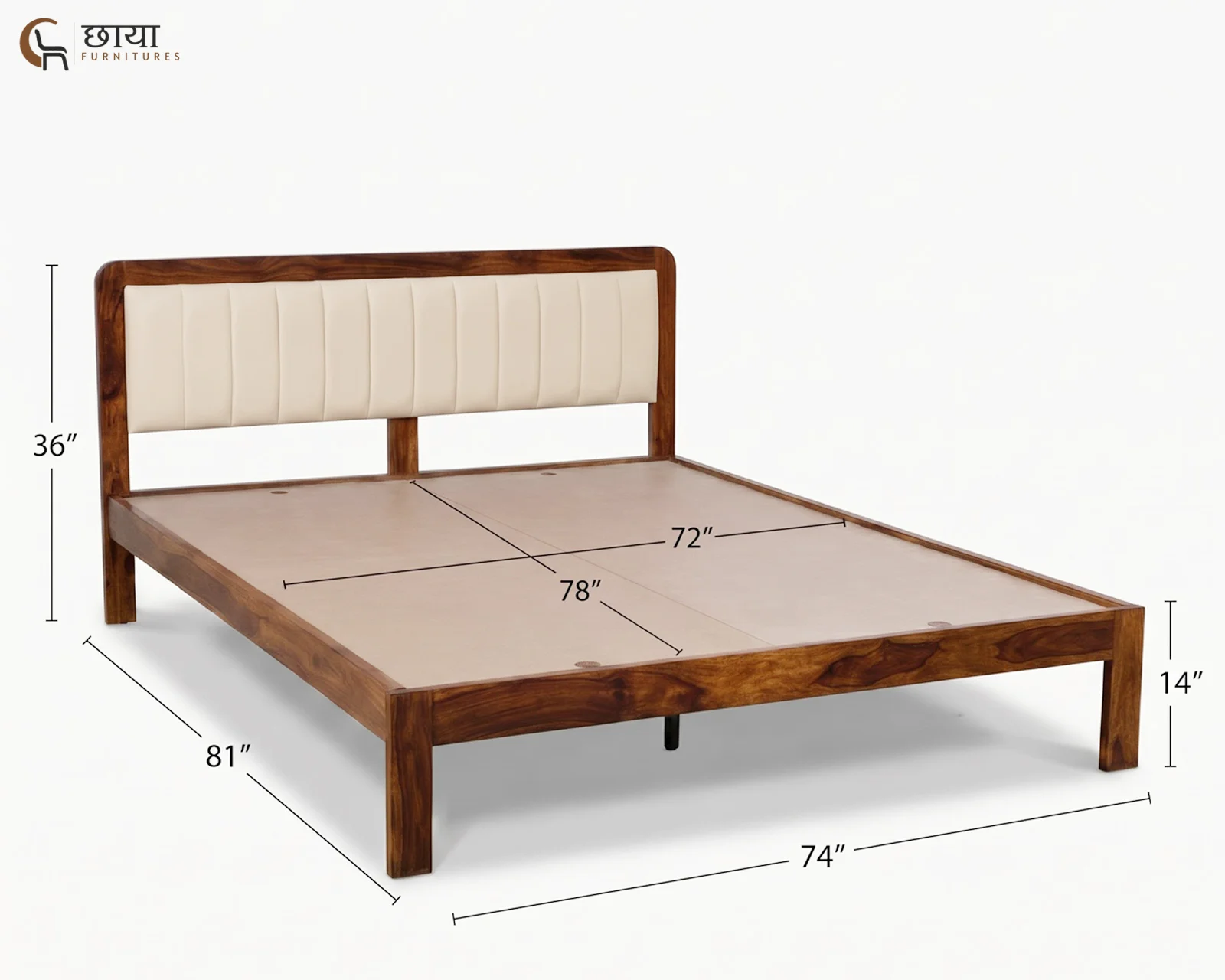 Lydia Sheesham Wood Bed Without Storage (King Size, Honey Finish) — king (1)