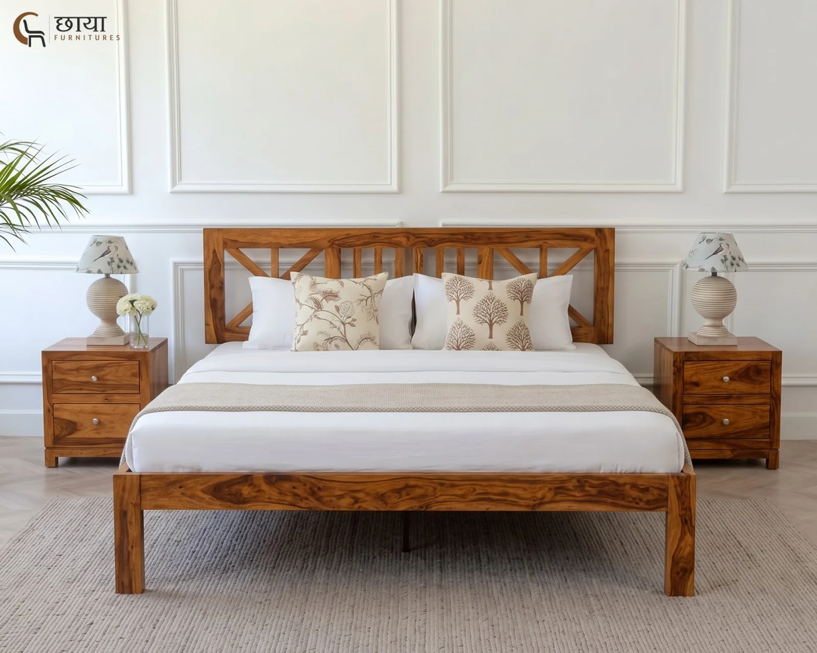 Carol Sheesham Wood Bed Without Storage (Queen Size, Honey Finish) — 7