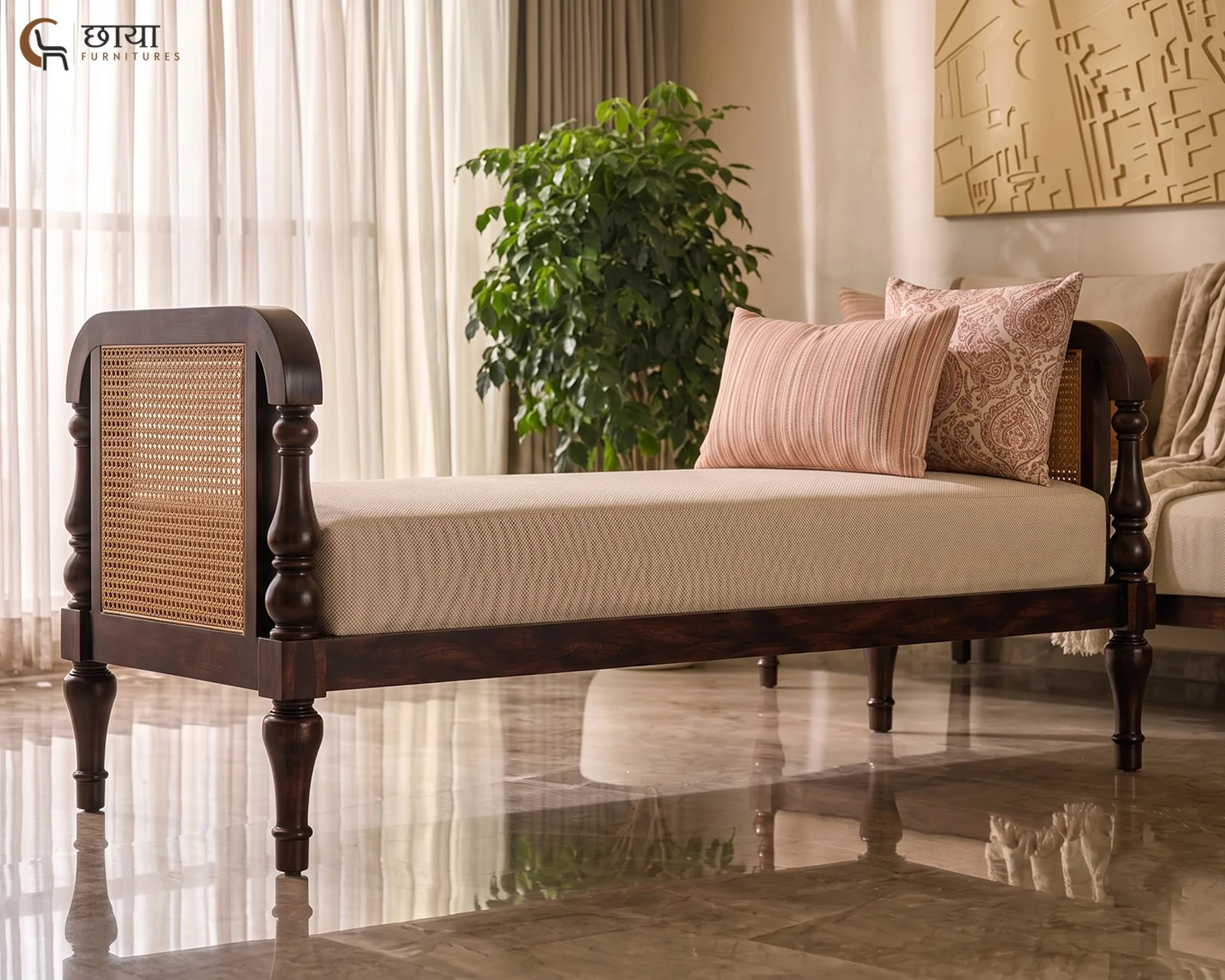 Aarohi Rattan Bench (Walnut Finish) — 12