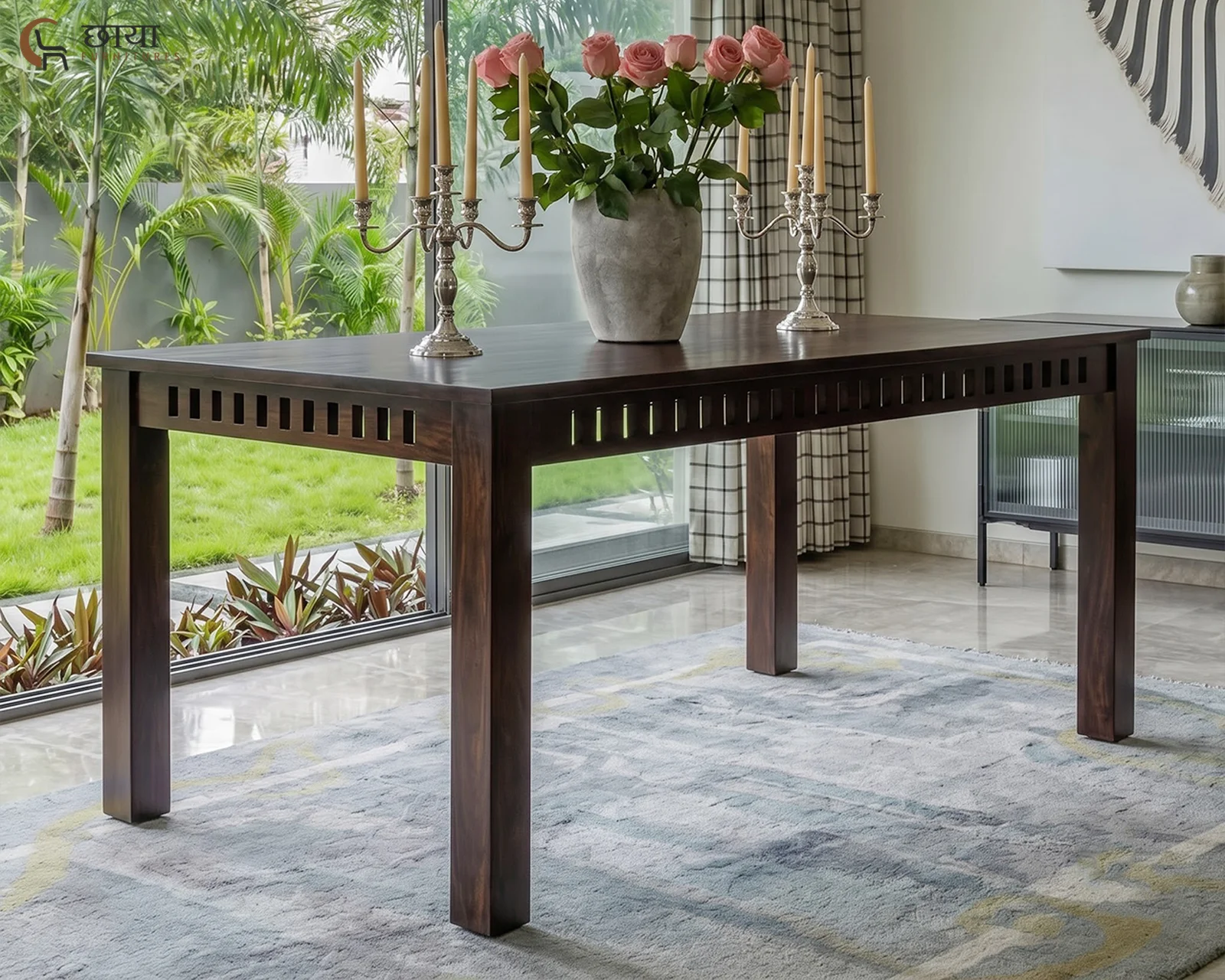 Haven 6 Seater Dining Table Set (Walnut Finish) — 2