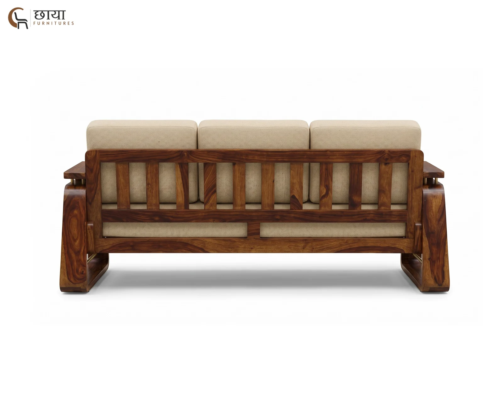 Diwas 3 Seater Wooden Sofa (Teak Finish) — 010