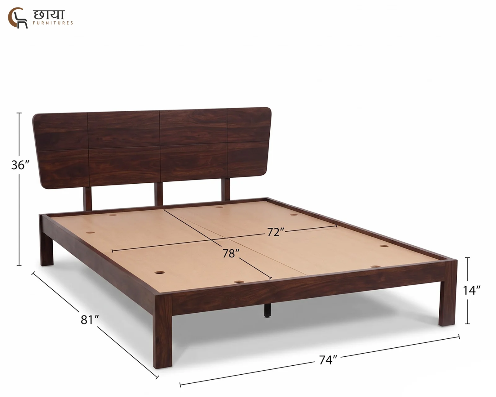 Veer Sheesham Wood Bed Without Storage (King Size, Walnut Finish) — king 1