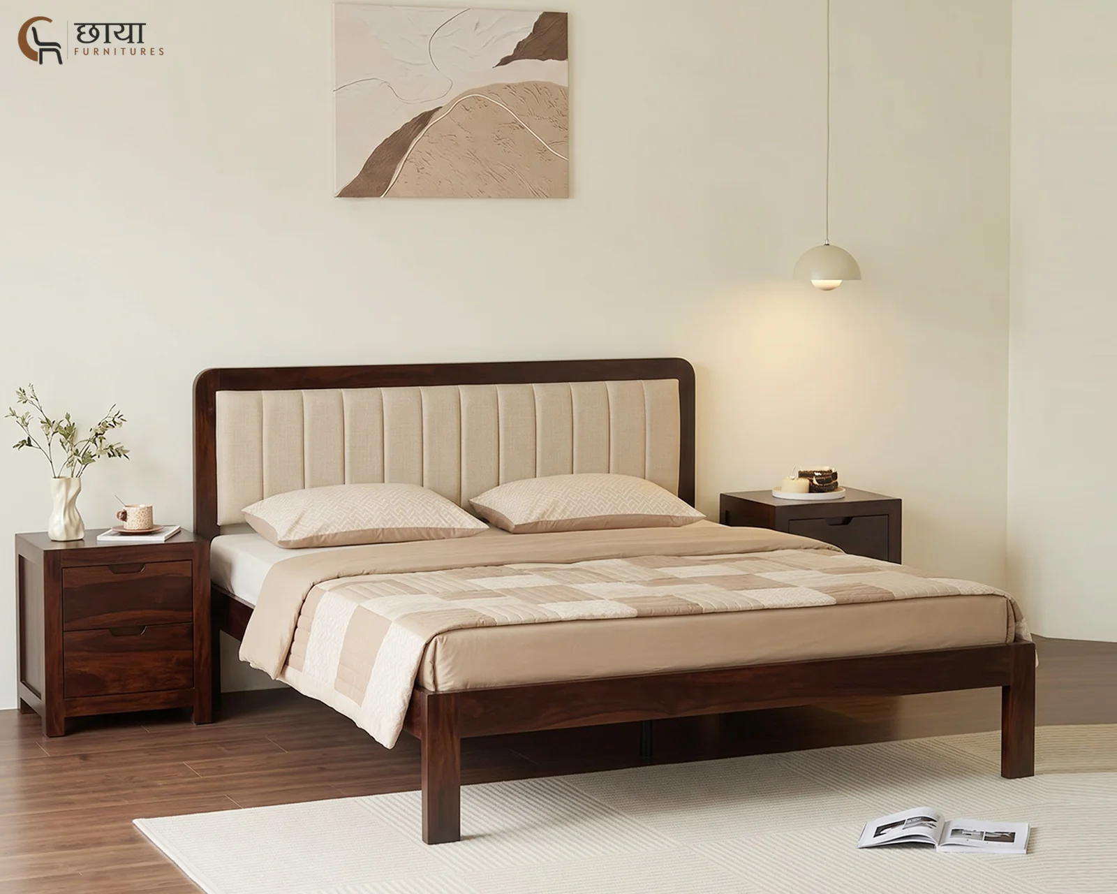 Lydia Sheesham Wood Bed Without Storage (King Size, Walnut Finish) — 14