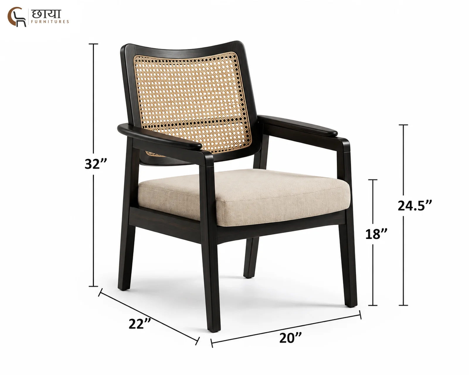 Pollos Arm Chair (Black Finish) — dim7