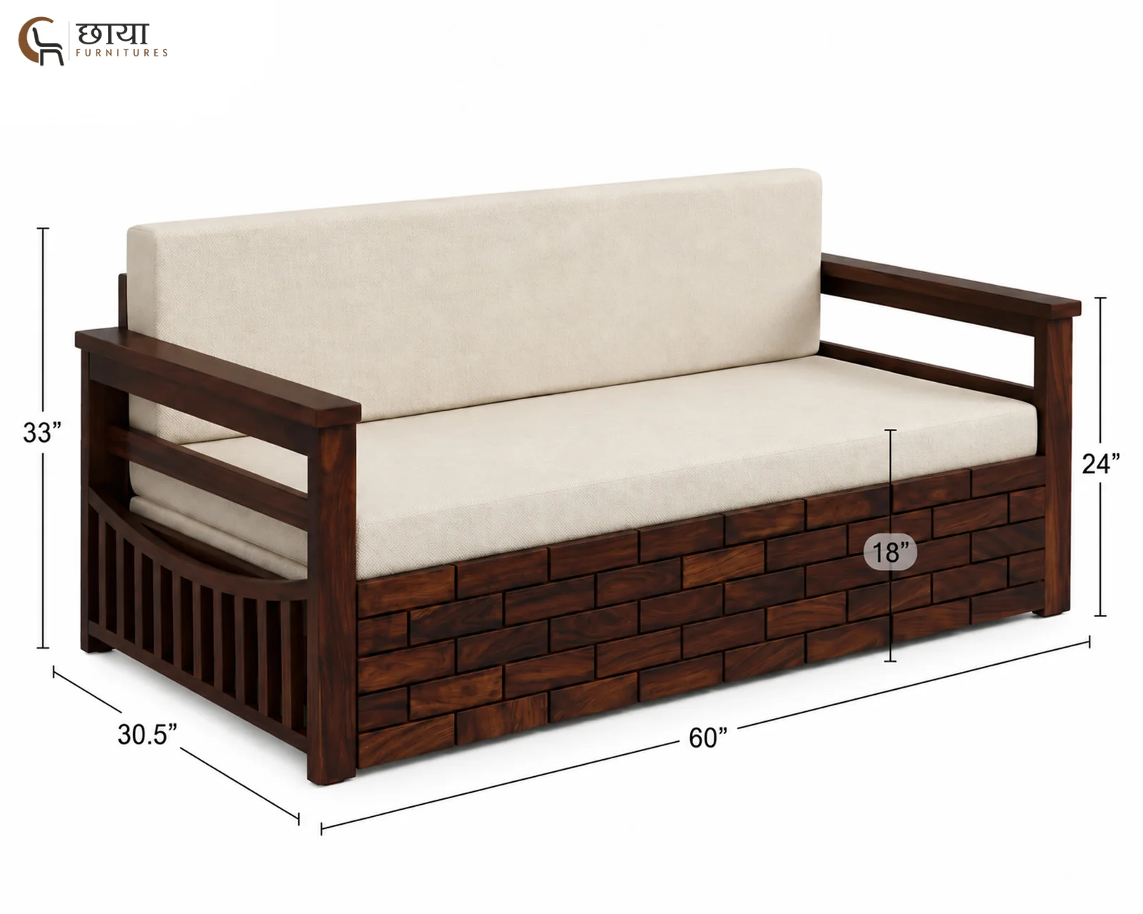 Varys Wooden Sofa Cum Bed (Queen Size, Walnut Finish) — Queen size (3)