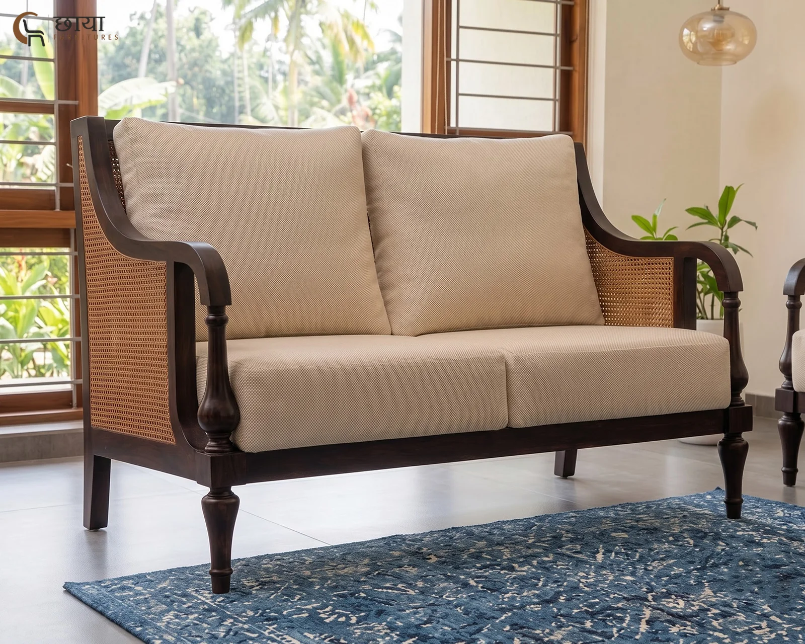 Meher 2 Seater Wooden Sofa (Walnut Finish) — 21