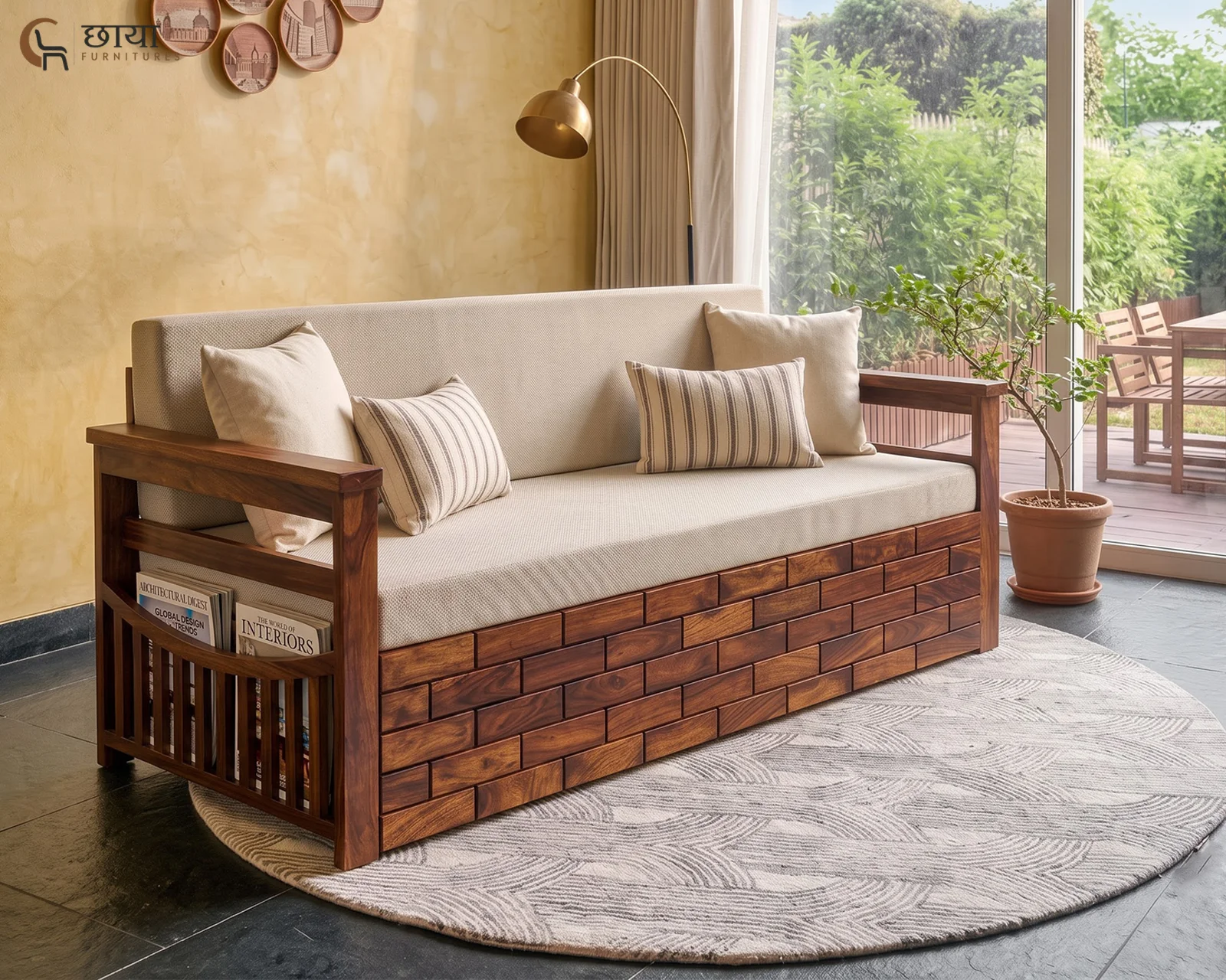 Varys Wooden Sofa Cum Bed (Queen Size, Honey Finish) — 16