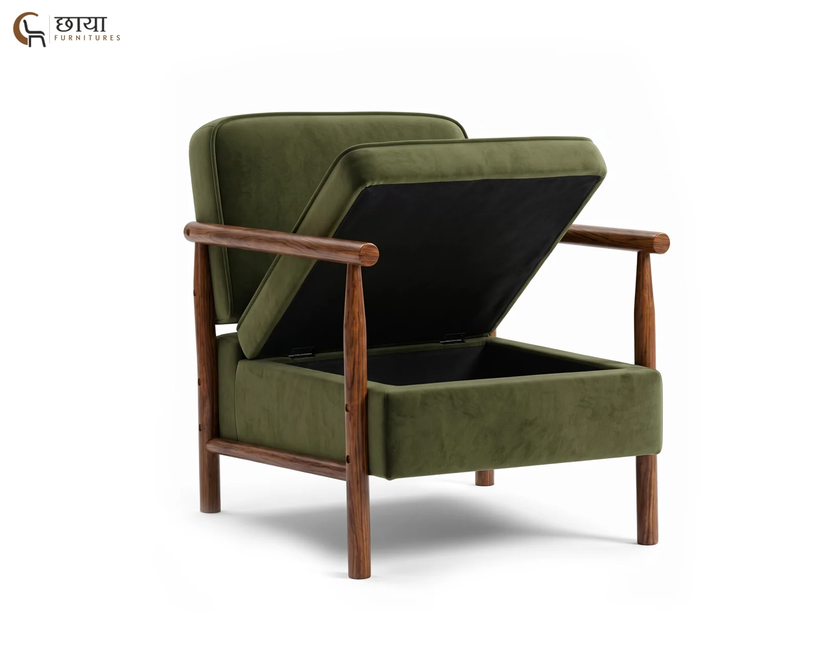 Sansa Arm Chair With Storage (Green Velvet) — 2