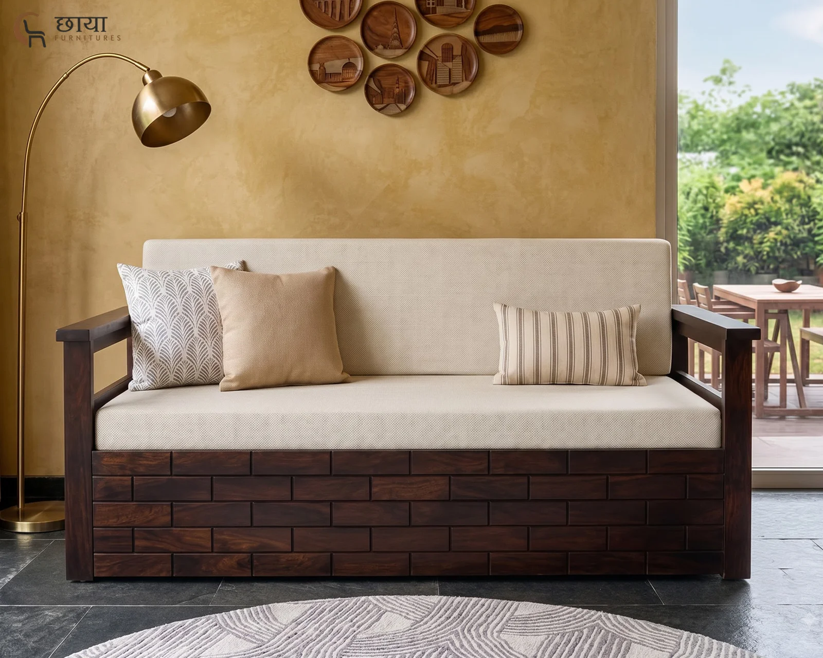 Varys Wooden Sofa Cum Bed (Queen Size, Walnut Finish) — 17