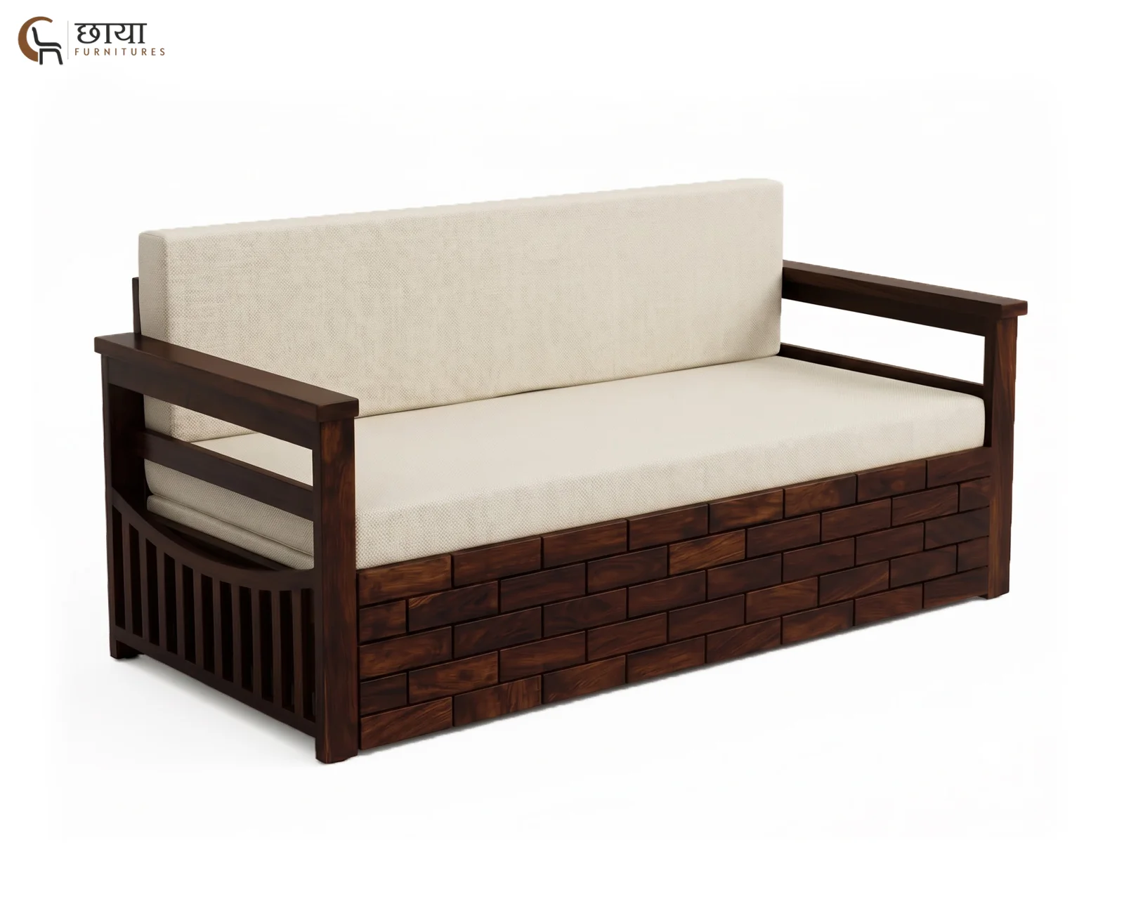Varys Wooden Sofa Cum Bed (King Size, Walnut Finish) — 7