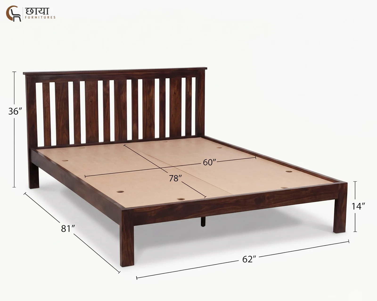 Magnus Sheesham Wood Bed Without Storage (Queen Size, Walnut Finish) — queen (1)