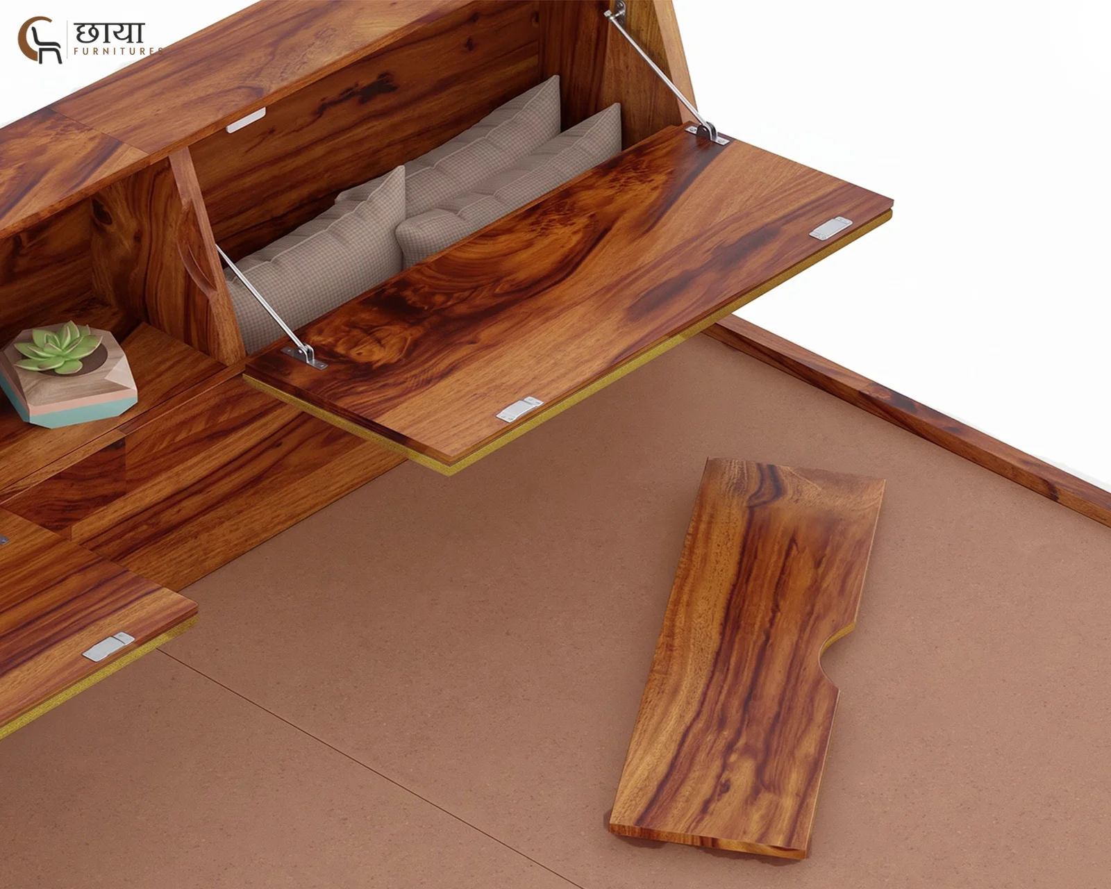 Darbar Sheesham Wood Bed With Drawer Storage (Queen Size, Honey Finish) — 3