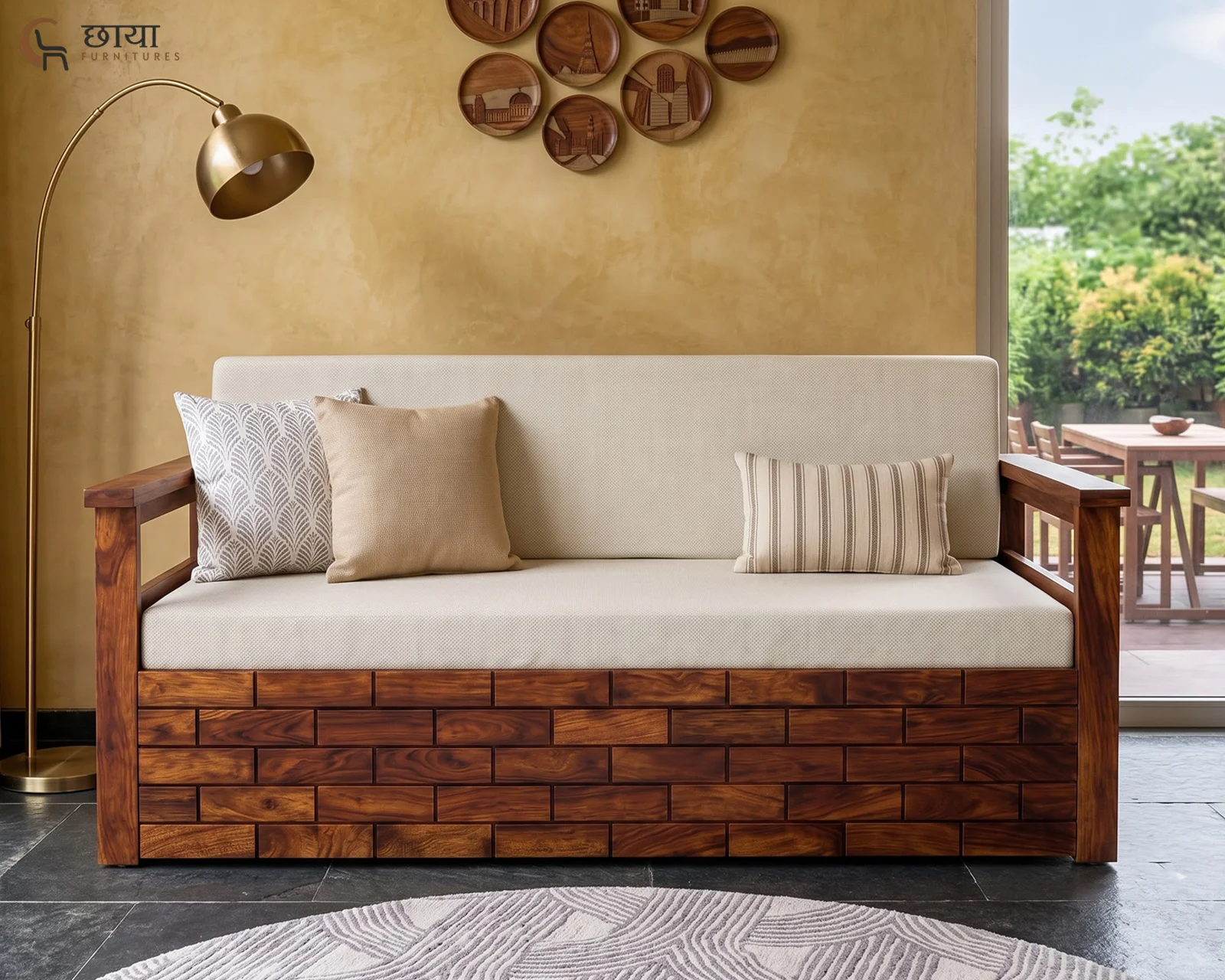 Varys Wooden Sofa Cum Bed (King Size, Honey Finish) — 18