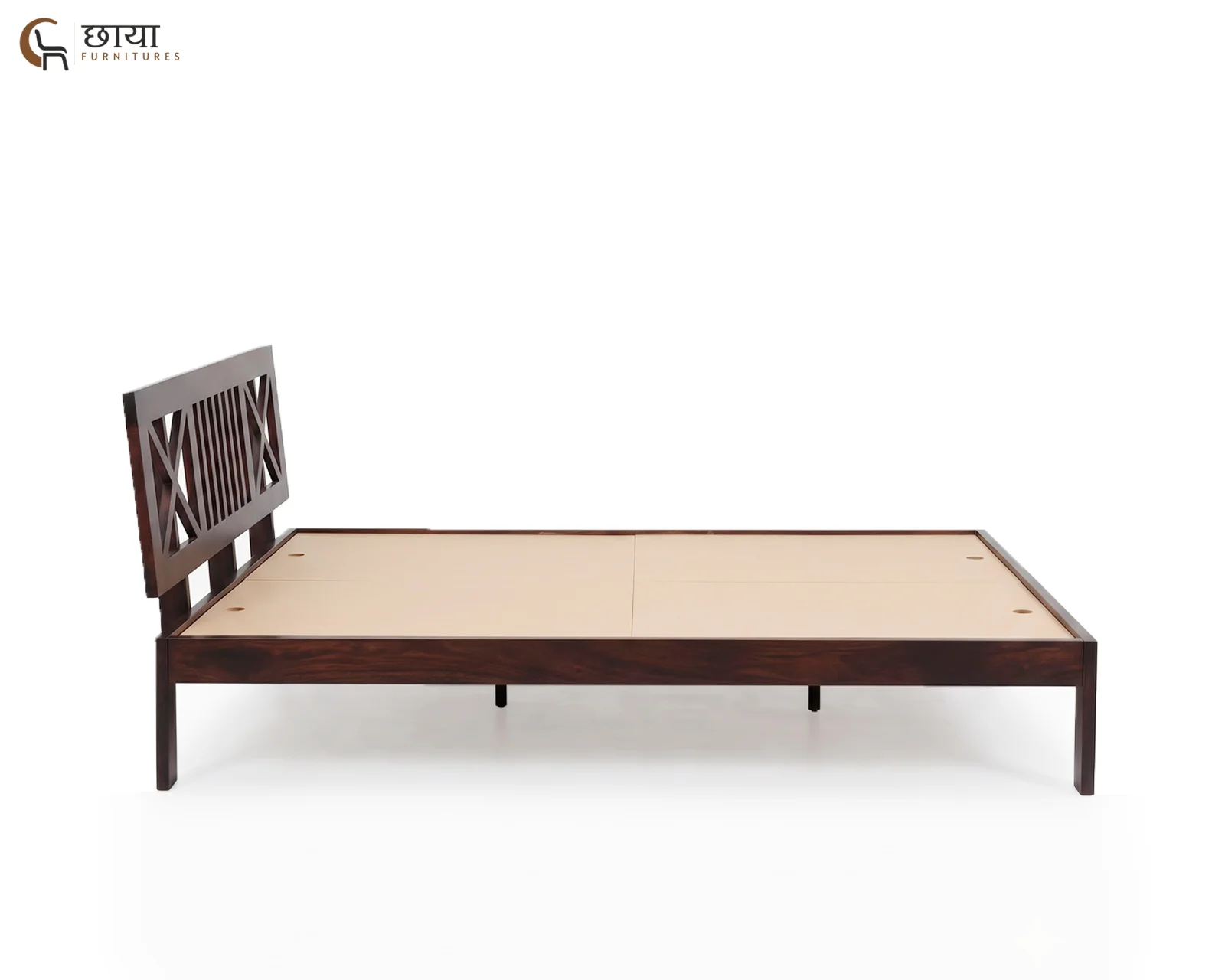 Carol Sheesham Wood Bed Without Storage (Queen Size, Walnut Finish) — 1