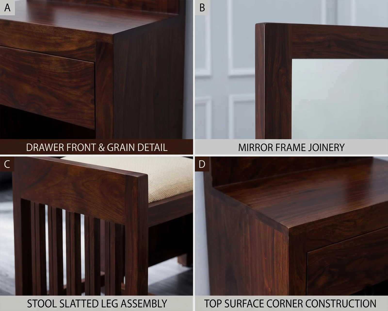 Rowan Sheesham Wood Dressing Table (Walnut Finish) — 11