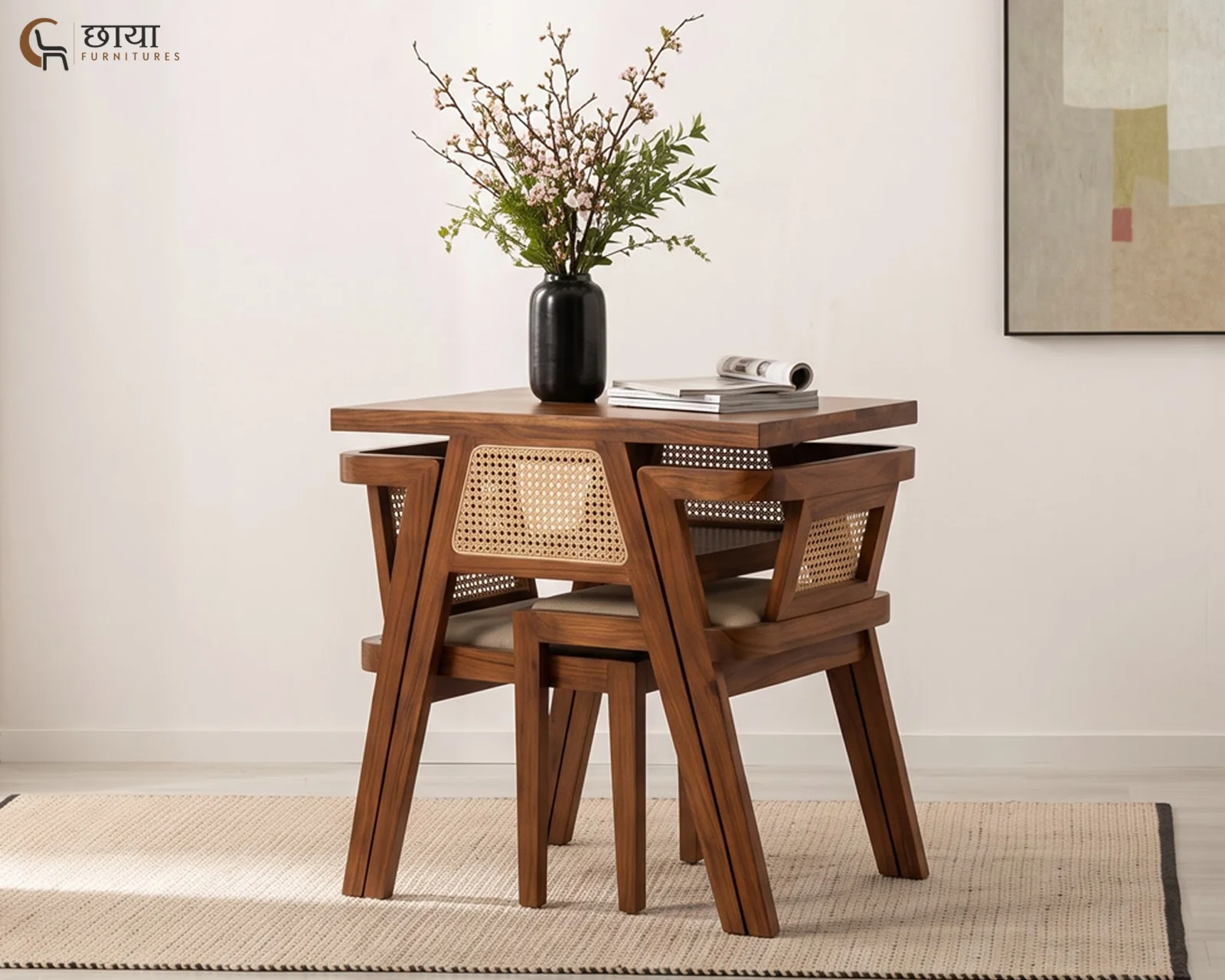 Ryder 2 Seater Dining Set (Mango Wood, Teak FInish) — front 2