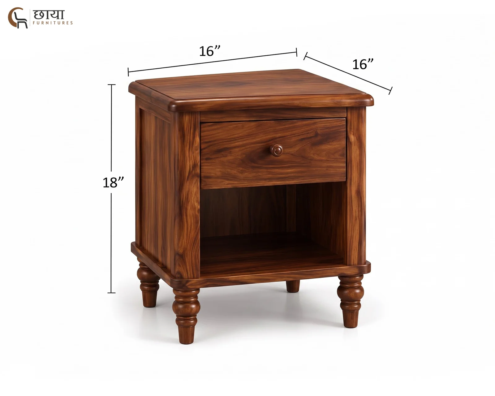 Rajveer Bedside Table (Honey Finish) — dim 2